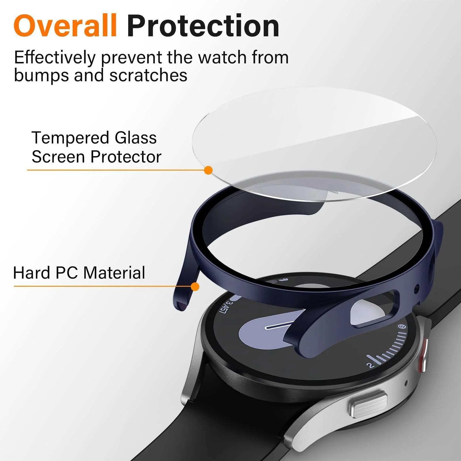DL3 MOBILAK Full-Coverage Watch Case with Tempered Glass for Samsung Galaxy Watch 6 44 mm, Blue