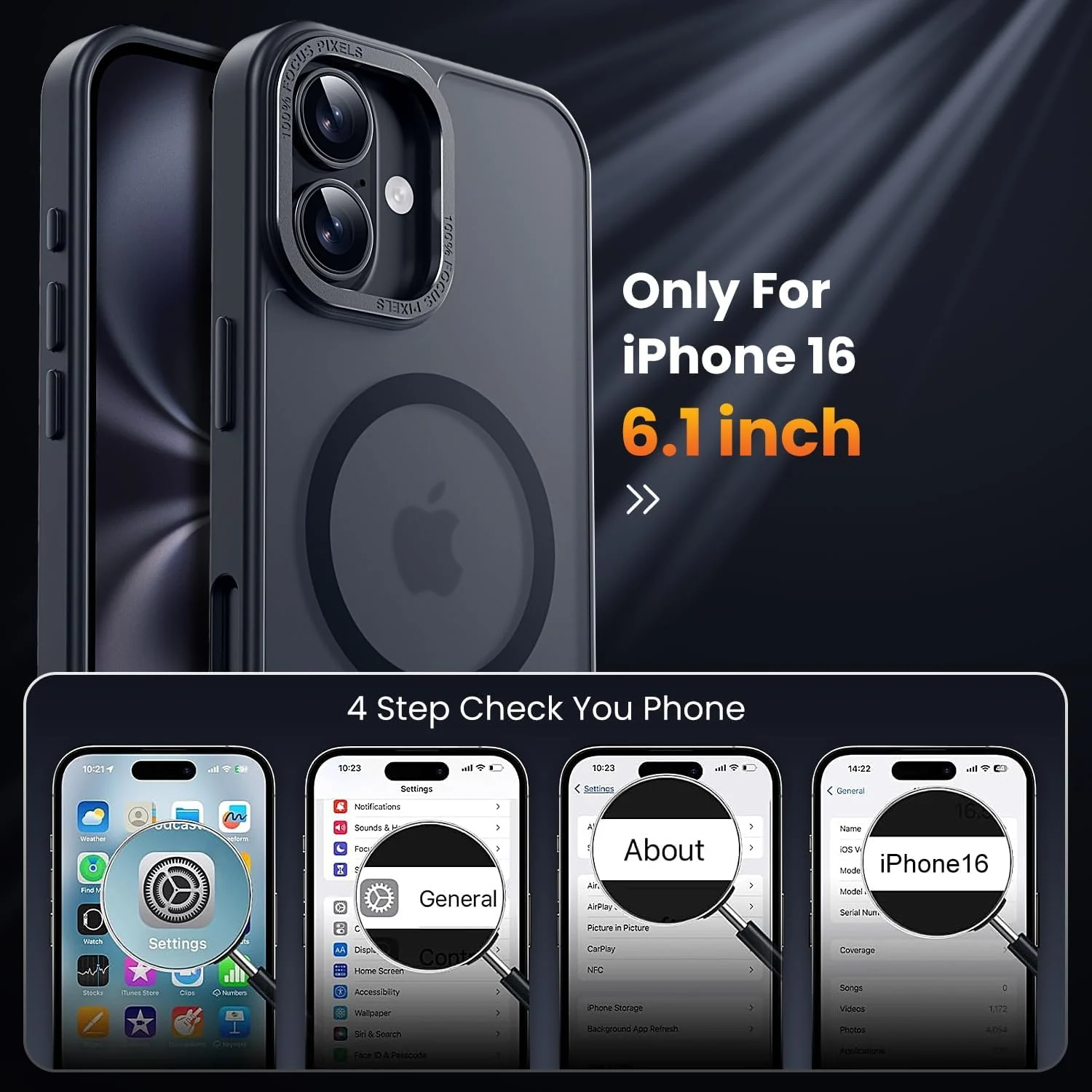 DL3 Mobilak Translucent Matte Case for iPhone 16 6.1-Inch, Compatible with MagSafe accessories, Supports wireless charging, Built-in magnetic car-mount support - Black