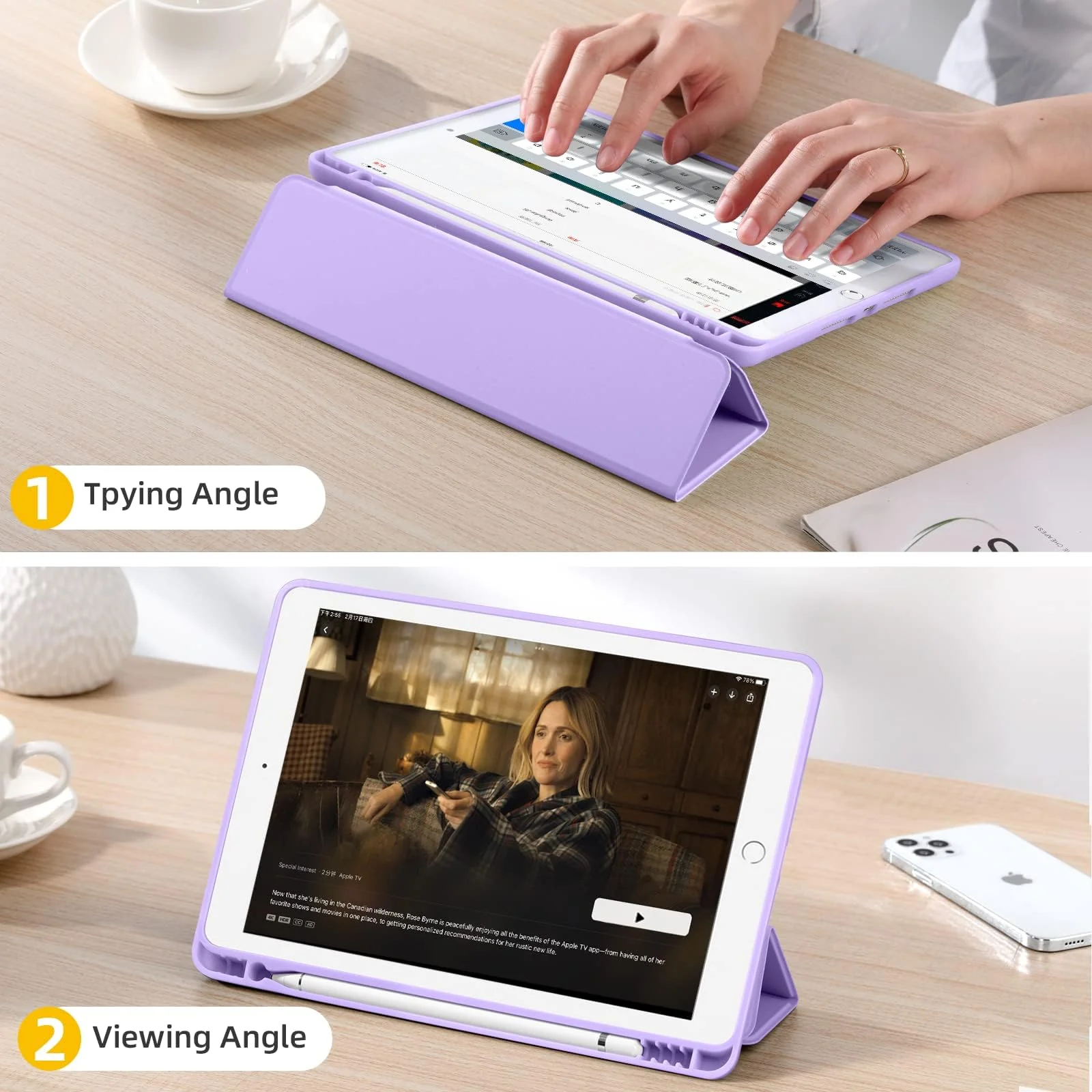 DL3 Mobilak iPad 9th/ 8th/ 7th Generation, Case for iPad 10.2-Inch 2021/2020/ 2019 with Pencil Holder, iPad 7th Gen 2019 Case with Soft Silicone Back, Auto Wake/Sleep Cover - Light Purple
