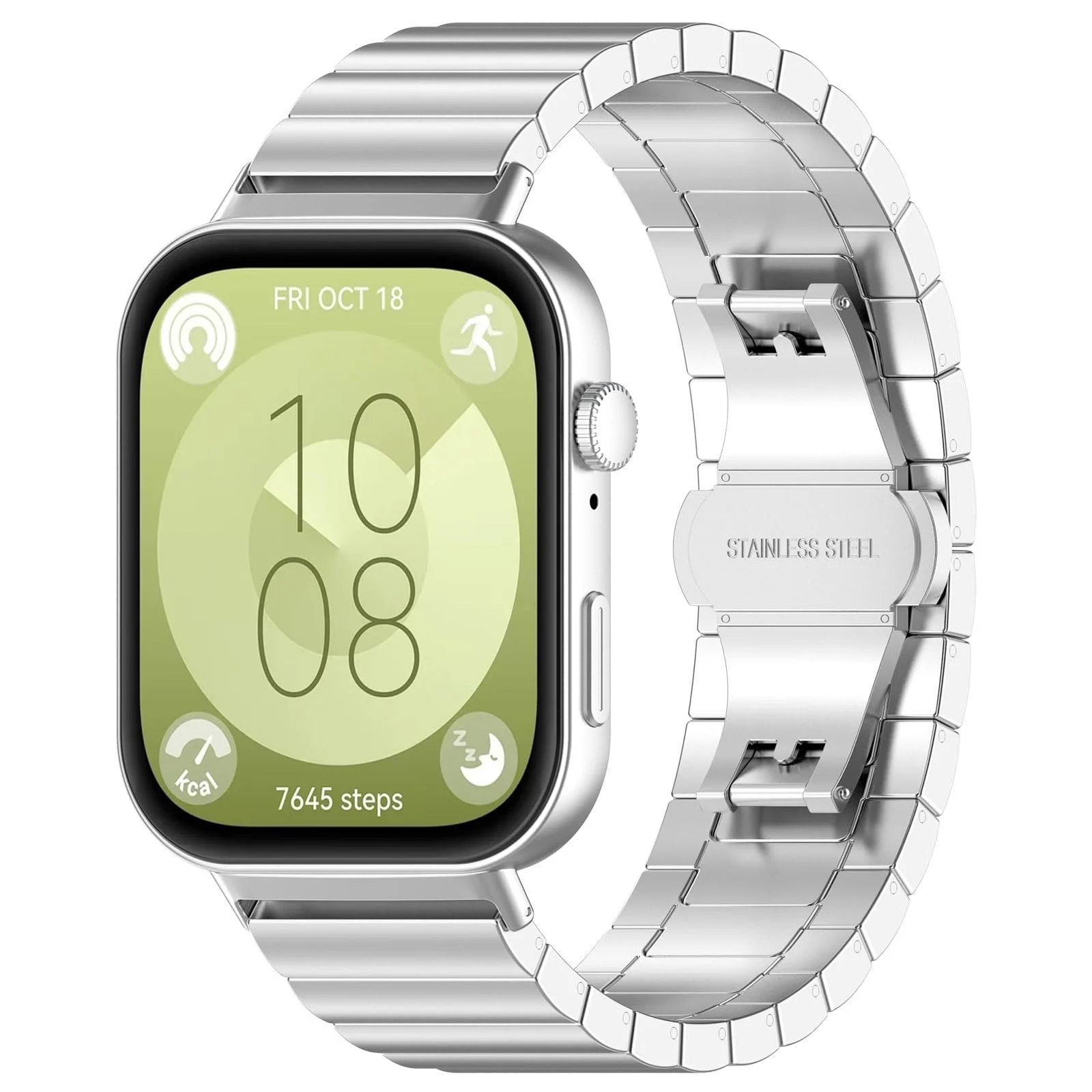 DL3 Mobilak Metal Straps Compatible with Huawei Watch Fit 3/Fit 4/Fit 4 Pro Strap, Stainless Steel Replacement Band with Folding Clasp, Adjustable Replacement Bracelet Wristband - A-silver