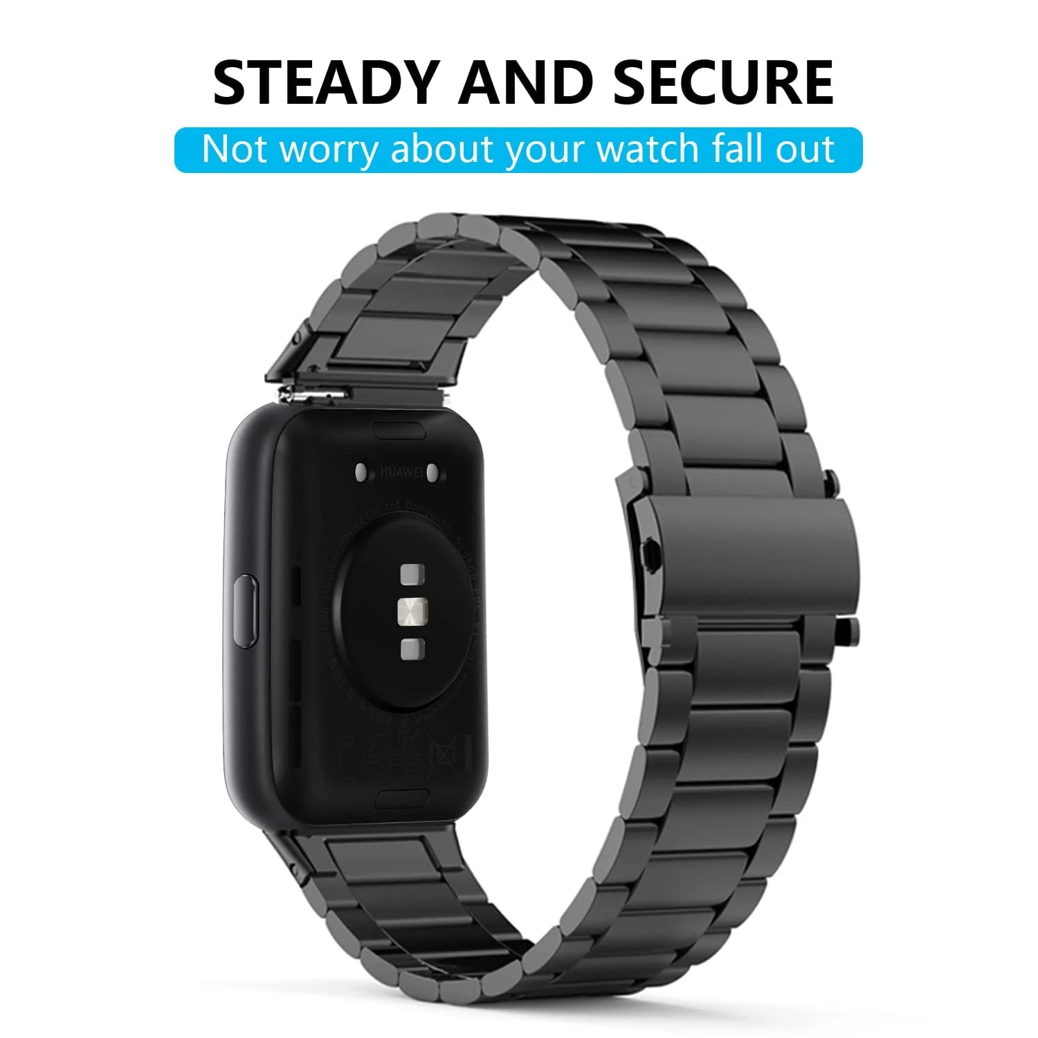 DL3 Mobilak Strap for Huawei Band 7/ Honor Band 7 Stainless Steel Replacement Metal Straps Bracelet Compatible with Huawei Watch Band 7 Standard and Huawei Band 7 NFC Edition Bracelets - Black