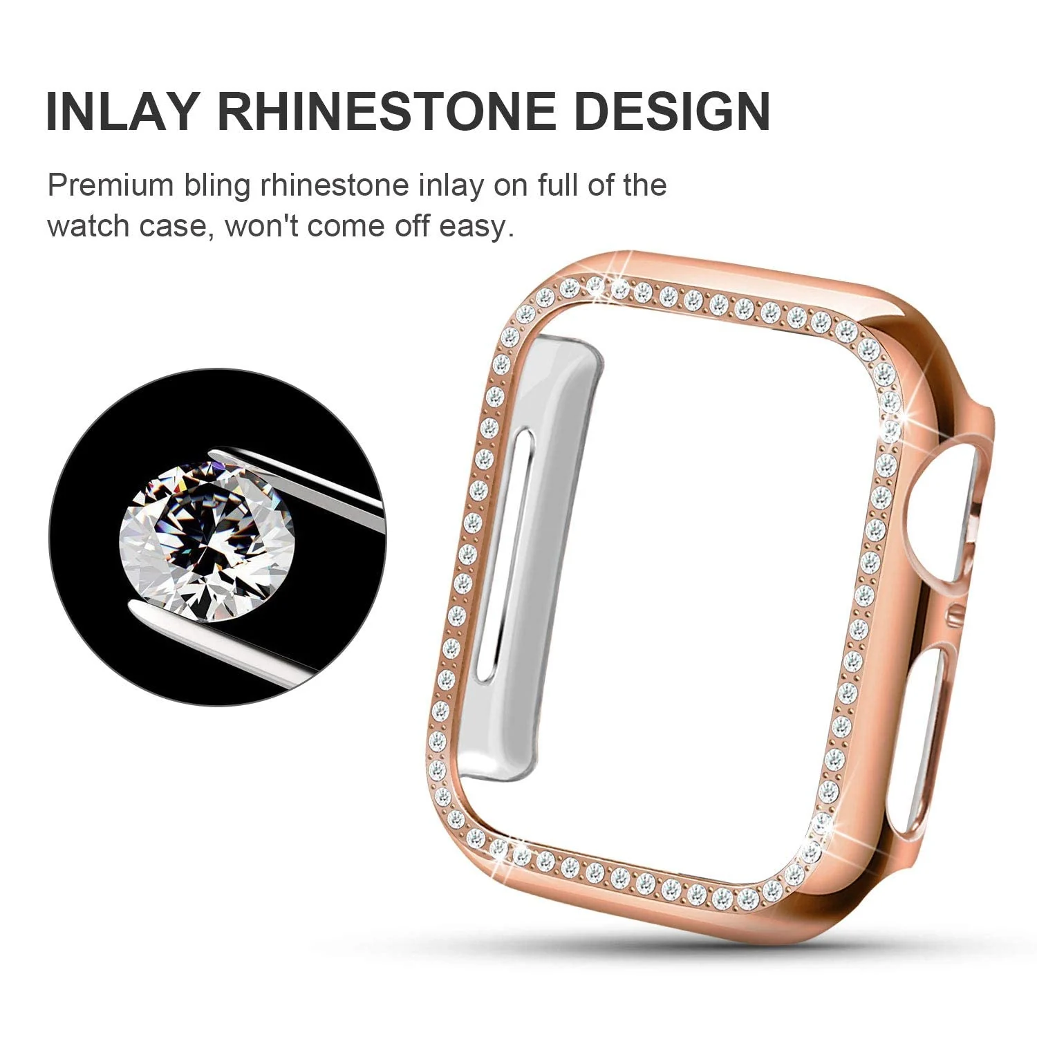 DL3 Mobilak Bumper Diamond Case Compatible with Apple Watch Series 6 SE Series 5 Series 4 44mm, Bling Crystal Diamonds PC Plastic Protector Case Cover Frame For Apple Watch 44 mm - Rose Gold