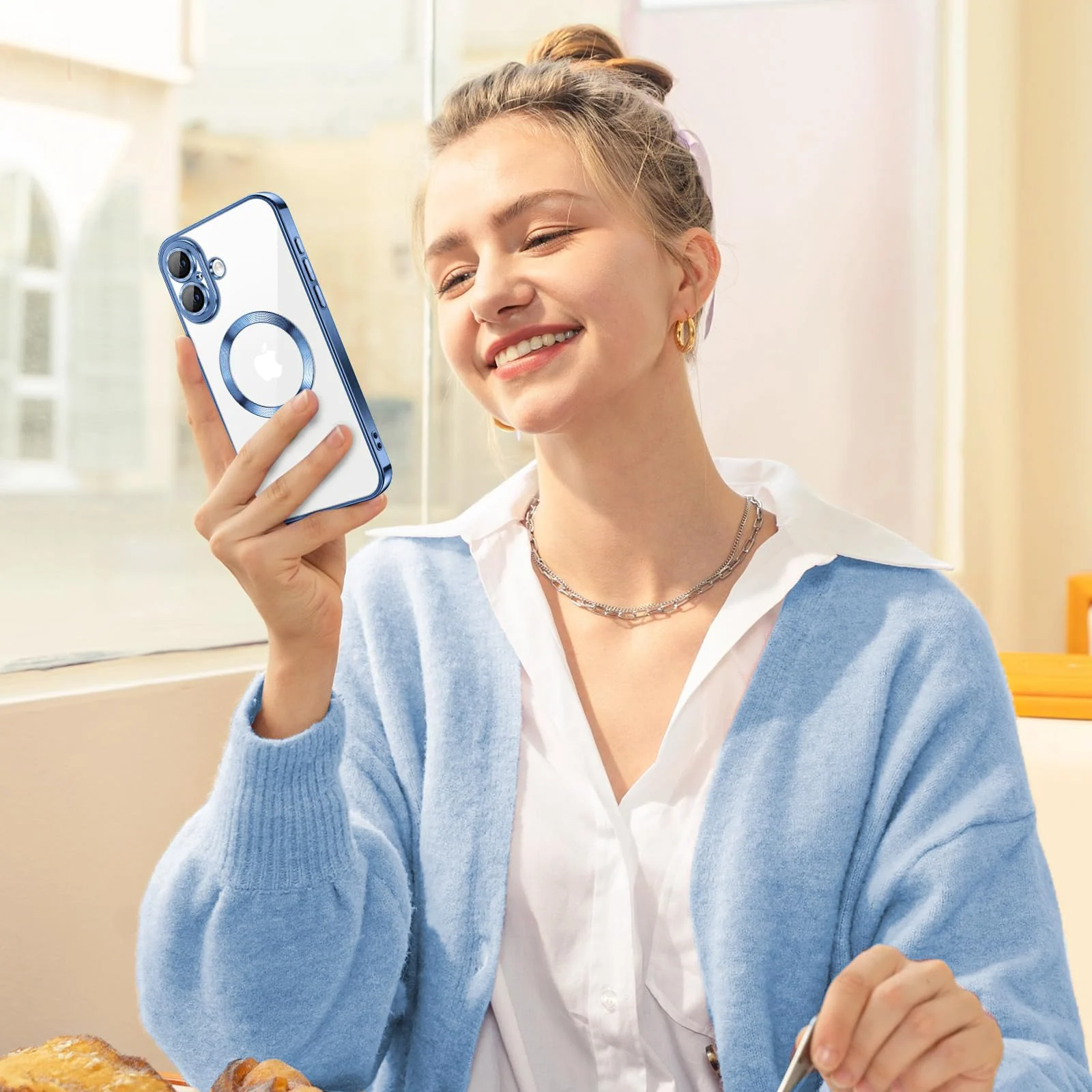 DL3 Mobilak Plated-Edge TPU Protective Case with Camera Protection for iPhone 16 Plus - Metallic Blue