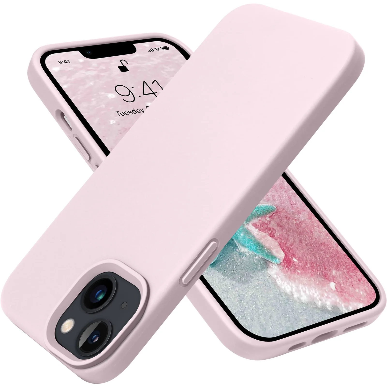 DL3 Mobilak Liquid Silicone Protective Case with Soft Microfiber Lining for iPhone 13 / iPhone 14 - Ice Pink