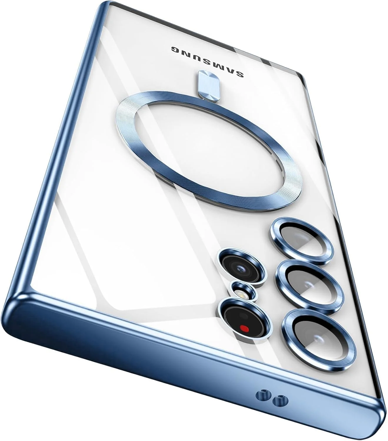 DL3 Mobilak For Samsung Galaxy S22 Ultra Magnetic Case, Compatible with MagSafe, Built-in Camera Lens Protector, Luxury Plating Soft TPU Clear Shockproof Slim Thin Cover - Sierra Blue