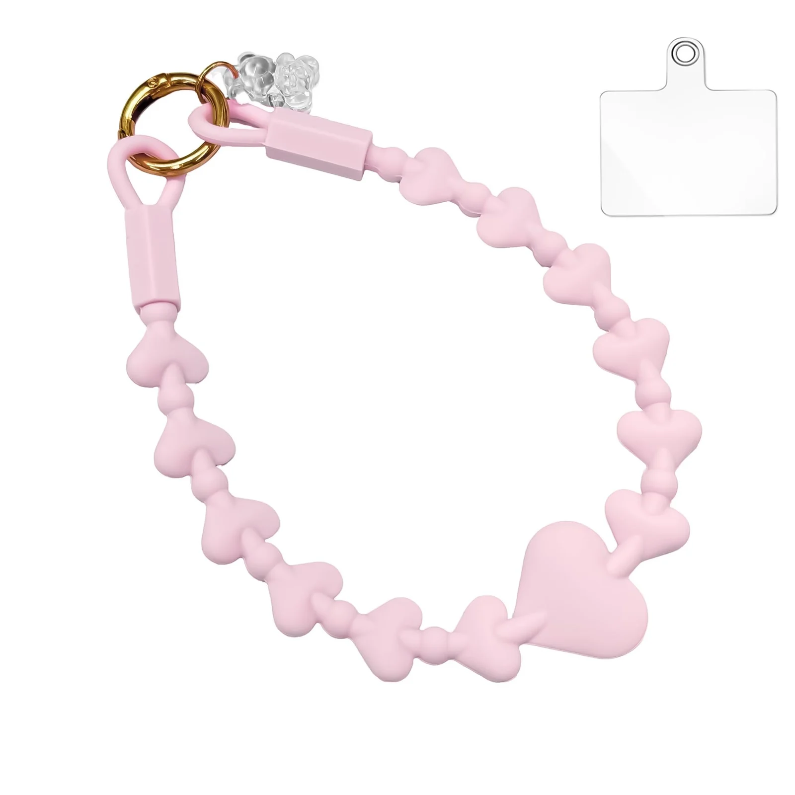 DL3 Mobilak Silicone Crystal Lanyard, 30cm Phone Wrist Strap Lanyard Keychain Office Wrist Strap with Clasp and Bear for Women Phone ID Card, Keys Strap - Light Pink