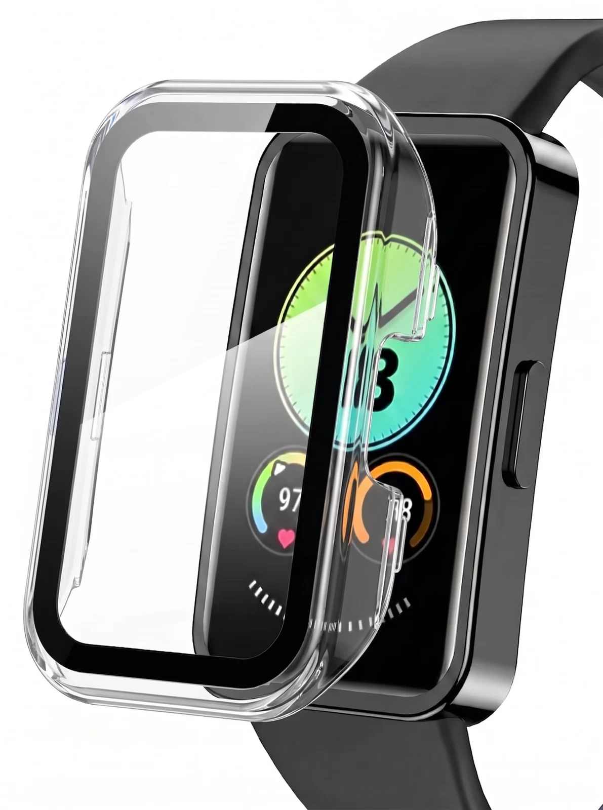 DL3 Mobilak Case with Screen Protector for Huawei Band 10, Bumper Full Coverage Hard PC Overall Protective Cover, Built-in Tempered Glass Film High Sensitivity For Huawei Band 10 - Clear