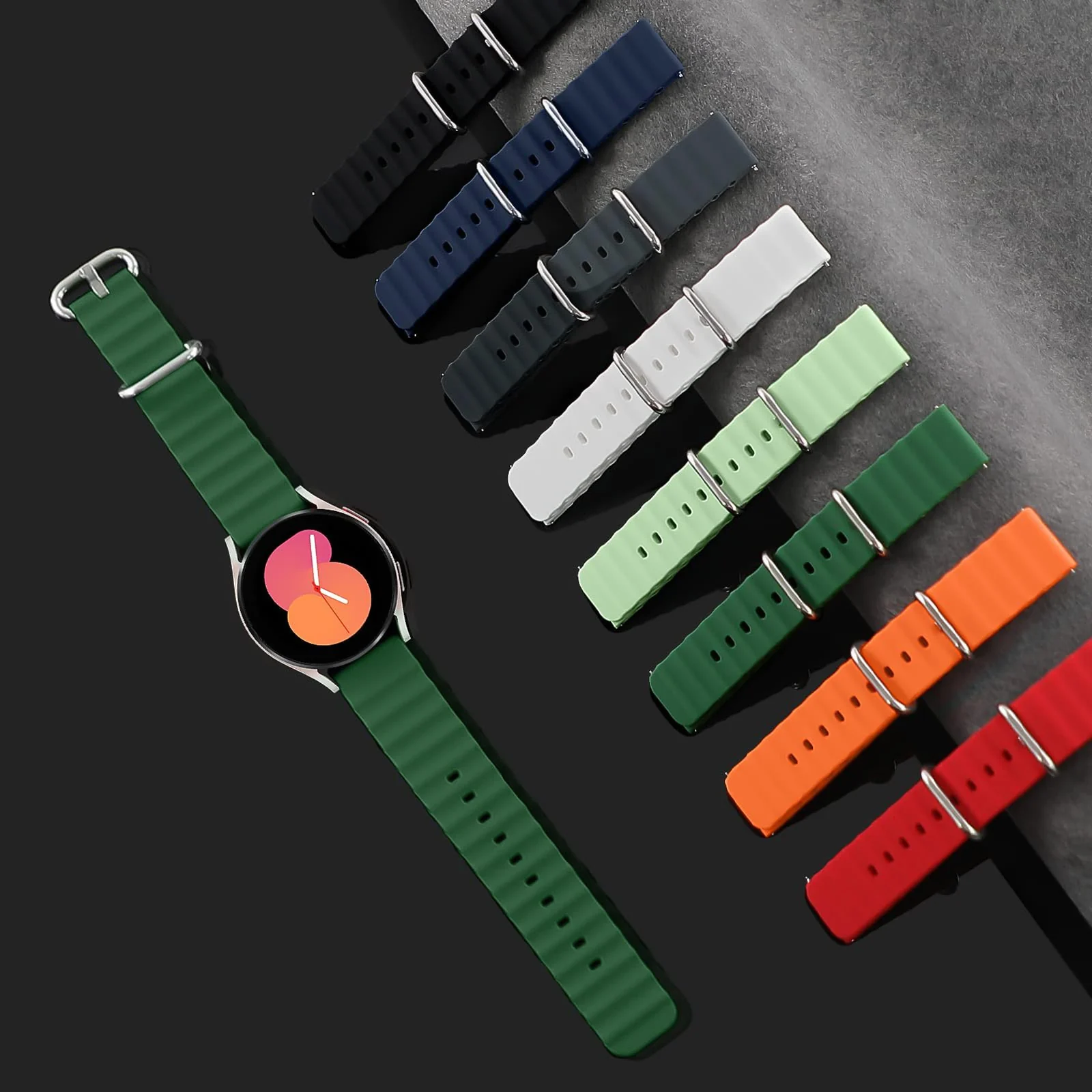 DL3 Mobilak 20mm Ocean Band for Samsung Galaxy Watch 7/6/5/4/FE Band 40mm 44mm/Galaxy Watch 6/4 Classic Bands 47mm 43mm 46mm 42mm/Watch 5 pro 45mm/3 41mm/Active 2, Adjustable Soft Silicone Sport Loop Ocean Strap - Green