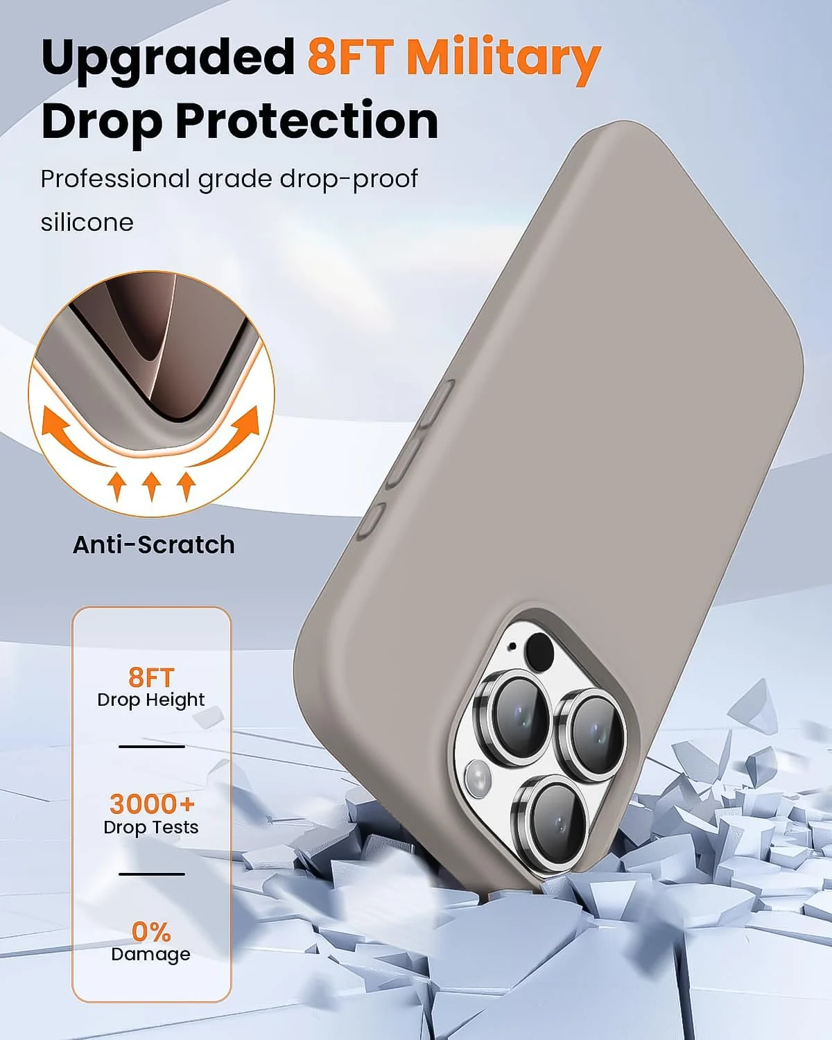 DL3 Mobilak Compatible with iPhone 16 Pro 6.3-inch Case, Premium Liquid Silicone Case, Full Body Protective Cover, Shockproof, Slim Phone Case, Anti-Scratch Soft Microfiber Lining - Stone 2