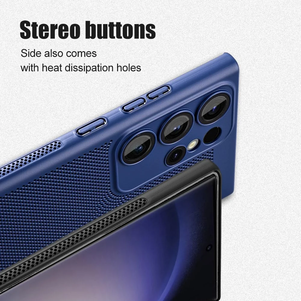 DL3 Mobilak Heat-Dissipation Hard PC Case with Built-In Camera Lens Protector for Samsung Galaxy S24 Ultra - Blue