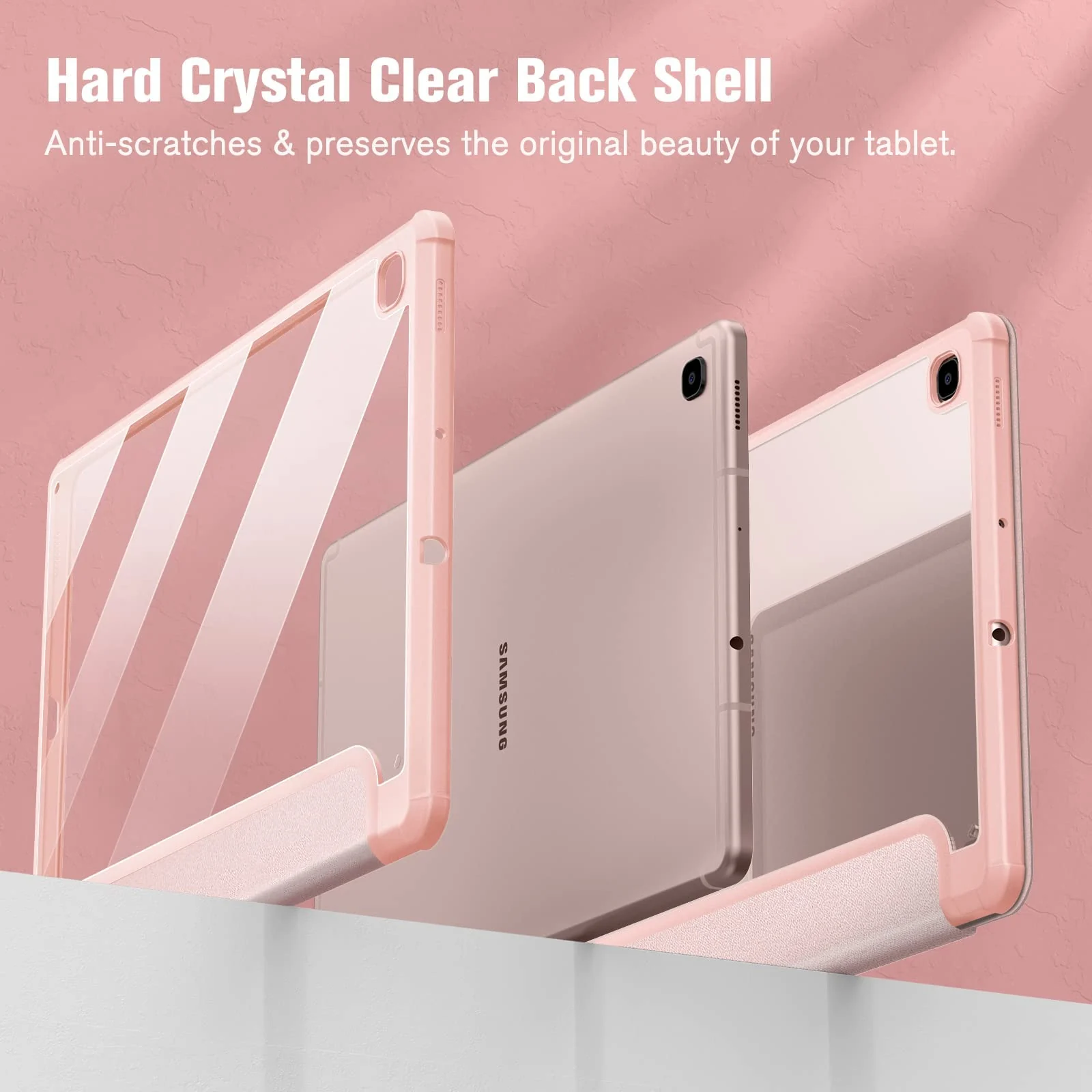 DL3 Mobilak Hybrid Slim Case for Samsung Galaxy Tab S6 Lite 10.4'' 2020 Model SM-P610 (Wi-Fi) SM-P615 (LTE) with S Pen Holder, Cover with Clear Transparent Back Shell, Auto Wake/Sleep - Rose Gold
