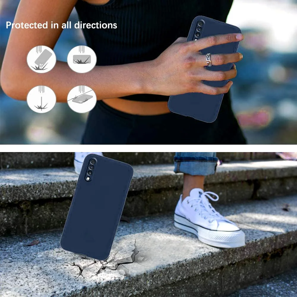 DL3 Mobilak Soft Silicone Protective Case for Samsung Galaxy A70 / A70s with Microfiber Lining and Shockproof Design - Dark Blue