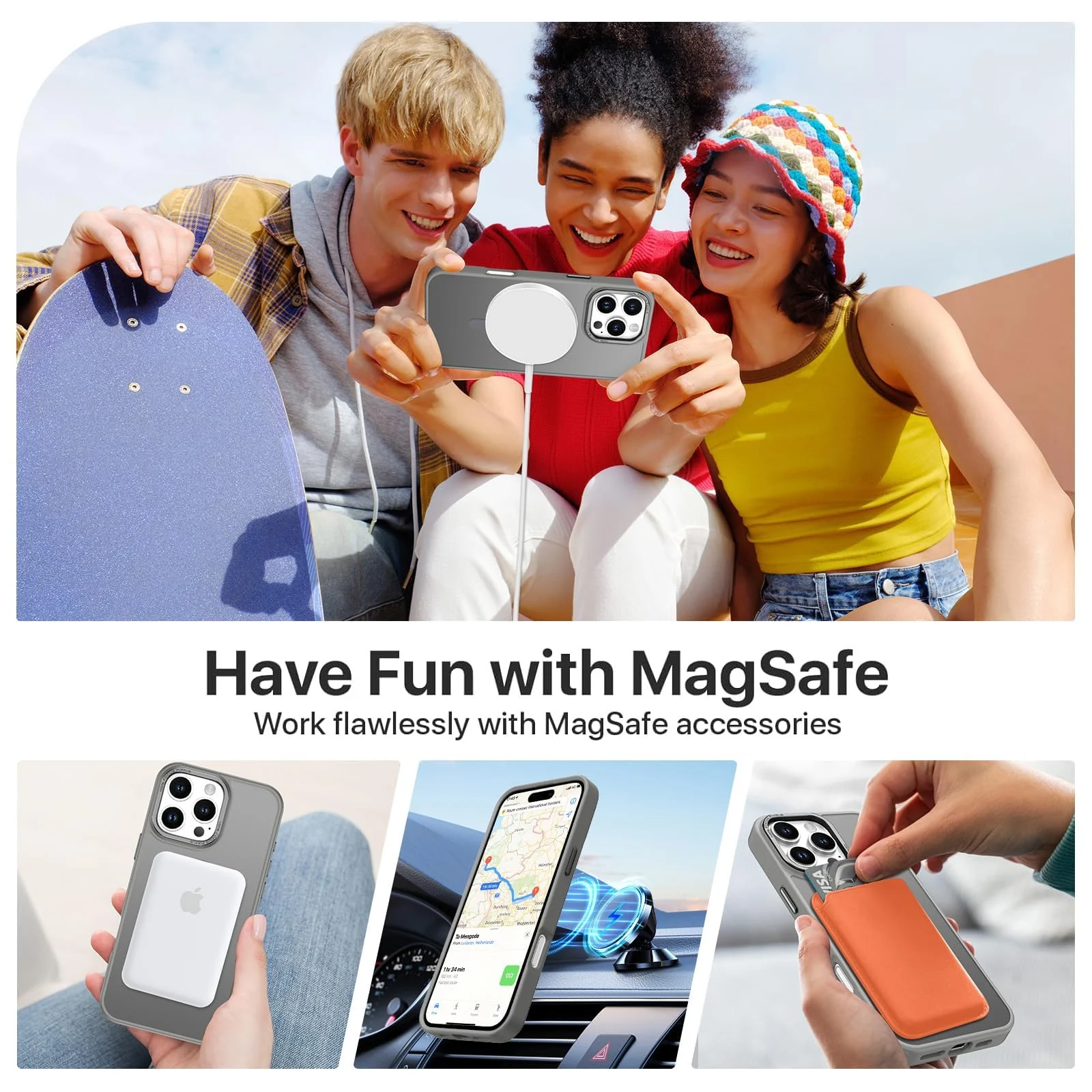 DL3 Mobilak Translucent Matte Case for iPhone 16 Pro 6.3-Inch, Compatible with MagSafe accessories, Supports wireless charging, Built-in magnetic car-mount support - Gray