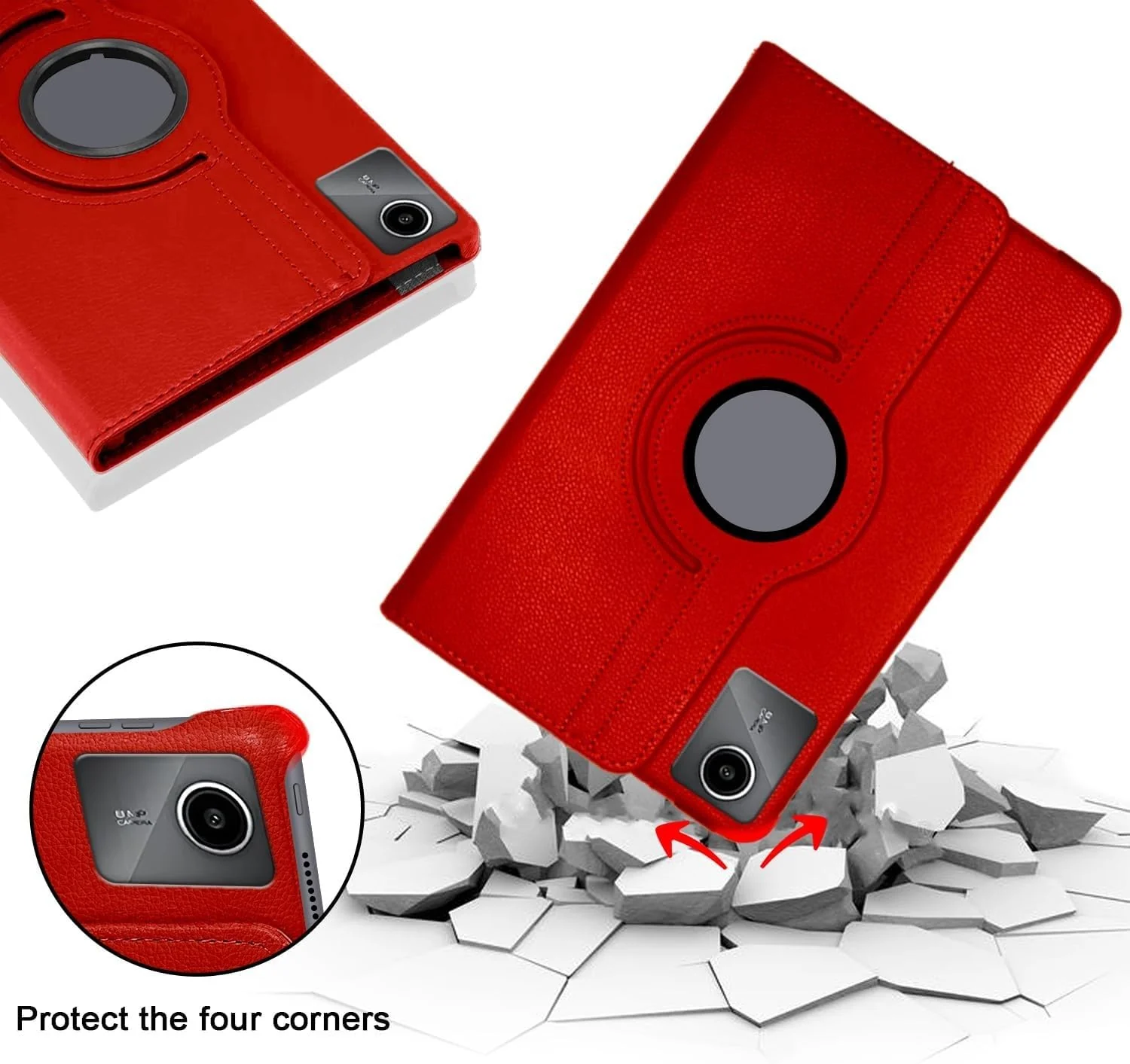 "DL3 Mobilak Protective Cover for Lenovo Tab M11/Tab K11 LTE 11"" 2024, 360° Rotatable Smart Stand, Leather Folio Flip Cover with Multi-Angle Viewing, Auto Wake Sleep - Red"