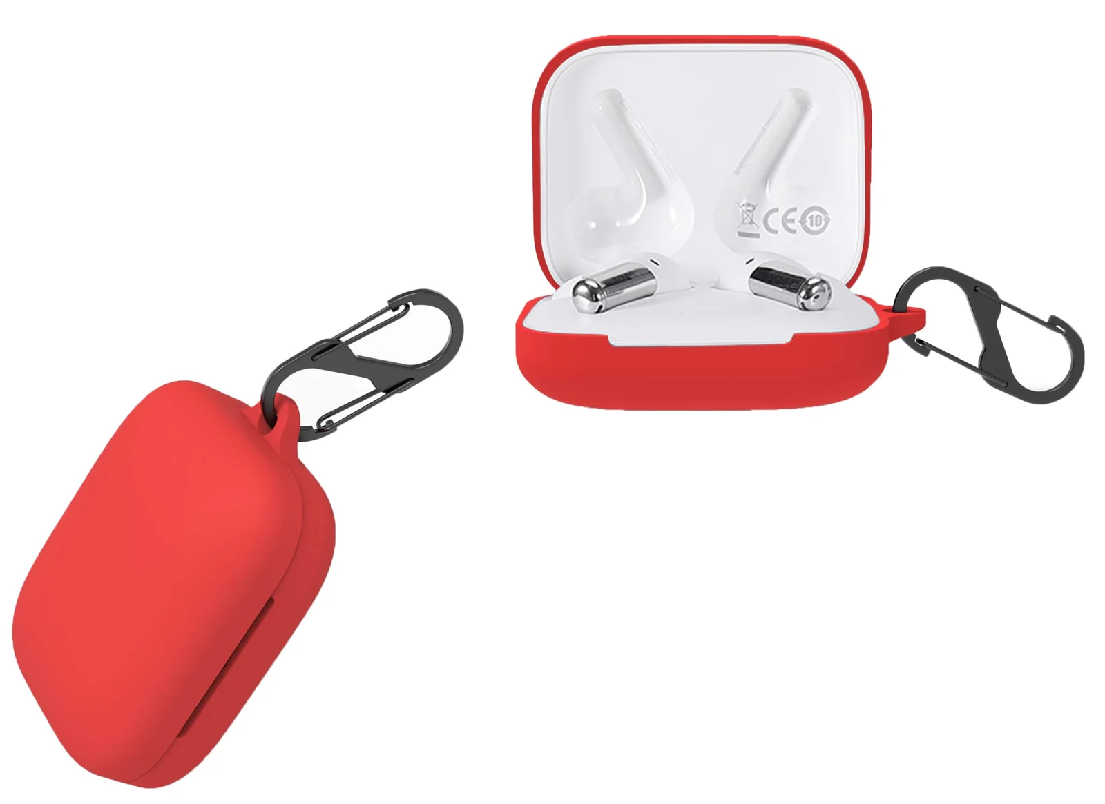 DL3 Mobilak Silicone Case Compatible with OnePlus Buds Pro Earbuds, Soft Silicone Protective Case Cover, Shockproof Sleeve with Carabiner - Red