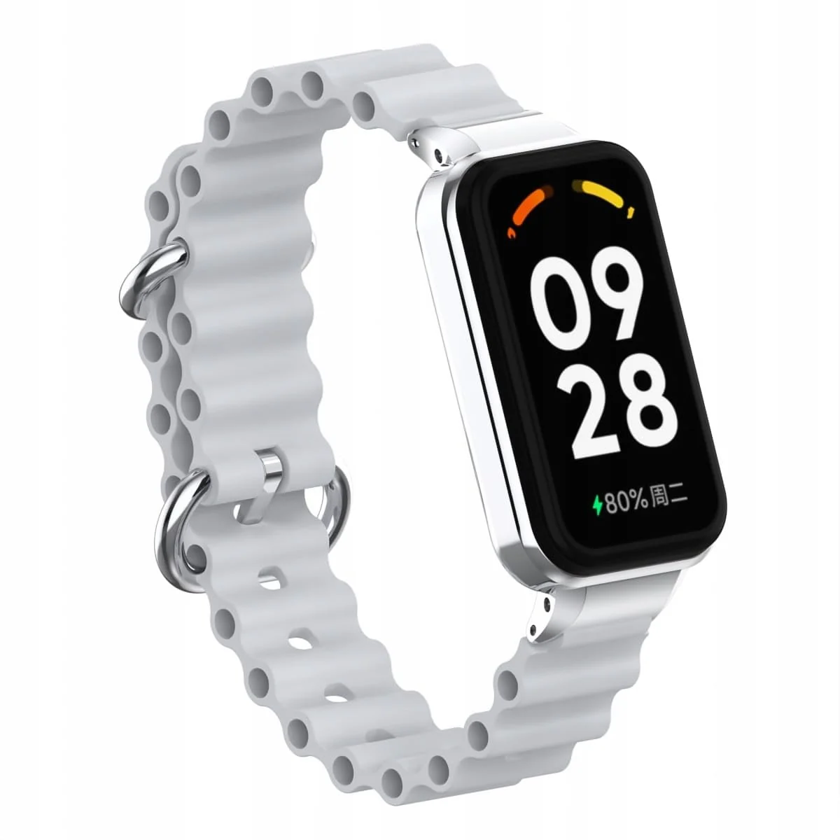 DL3 Mobilak Ocean Strap Compatible with Xiaomi Redmi Band 2/Smart Band 8 Active, Adjustable Silicone Band with Metal Buckle and Frame for Women and Men - Gray