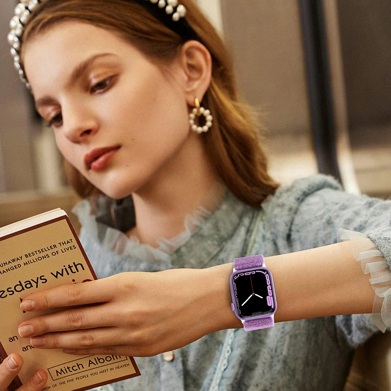 DL3 Mobilak Nylon Solo Loop Stretchy Straps For Apple Watch Band 49mm 45mm 44mm 42mm 41mm 40mm 38mm, Elastic Wristbands for Series 8 9 Ultra 7 6 5 4 3 2 1 (Shiny, 42MM/44MM/45MM/49MM) - Shiny Purple