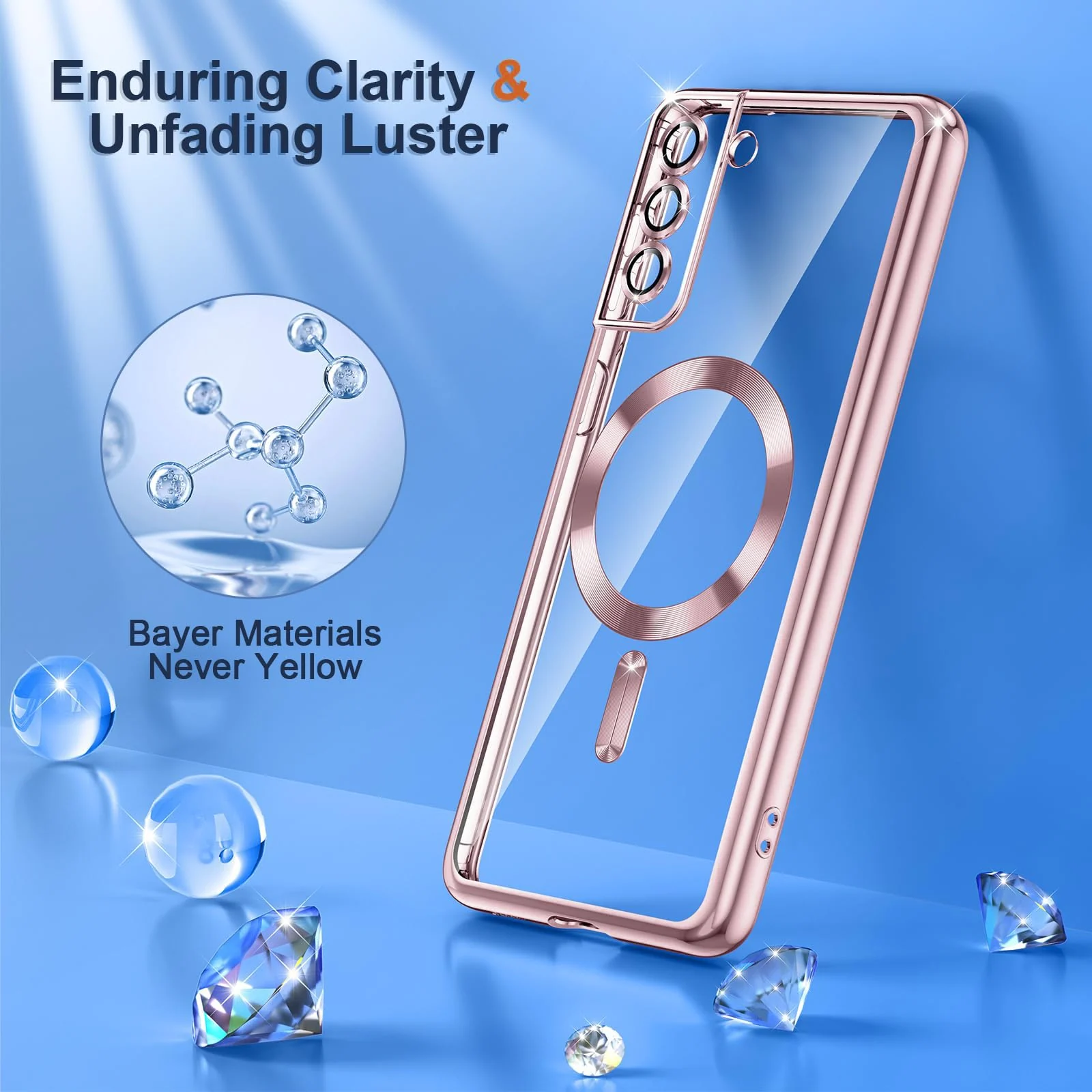 DL3 Mobilak Clear MagSafe-Compatible TPU Case and Camera Lens Protector for Samsung Galaxy S22 Plus - Pink
