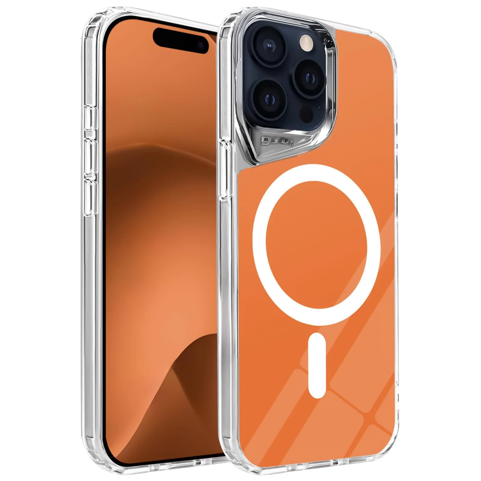 DL3 Mobilak Clear MagSafe-Compatible Magnetic Case for iPhone 15 Pro Max with Camera Protection and Magnetic Car-Mount Support - Orange