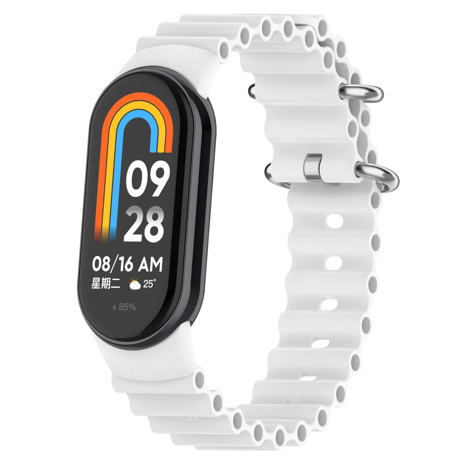 DL3 Mobilak Ocean Band for Xiaomi Band 8 Mi Band 8, Adjustable Silicone Stretchy Sport Strap Women Men Replacement Wristband - White