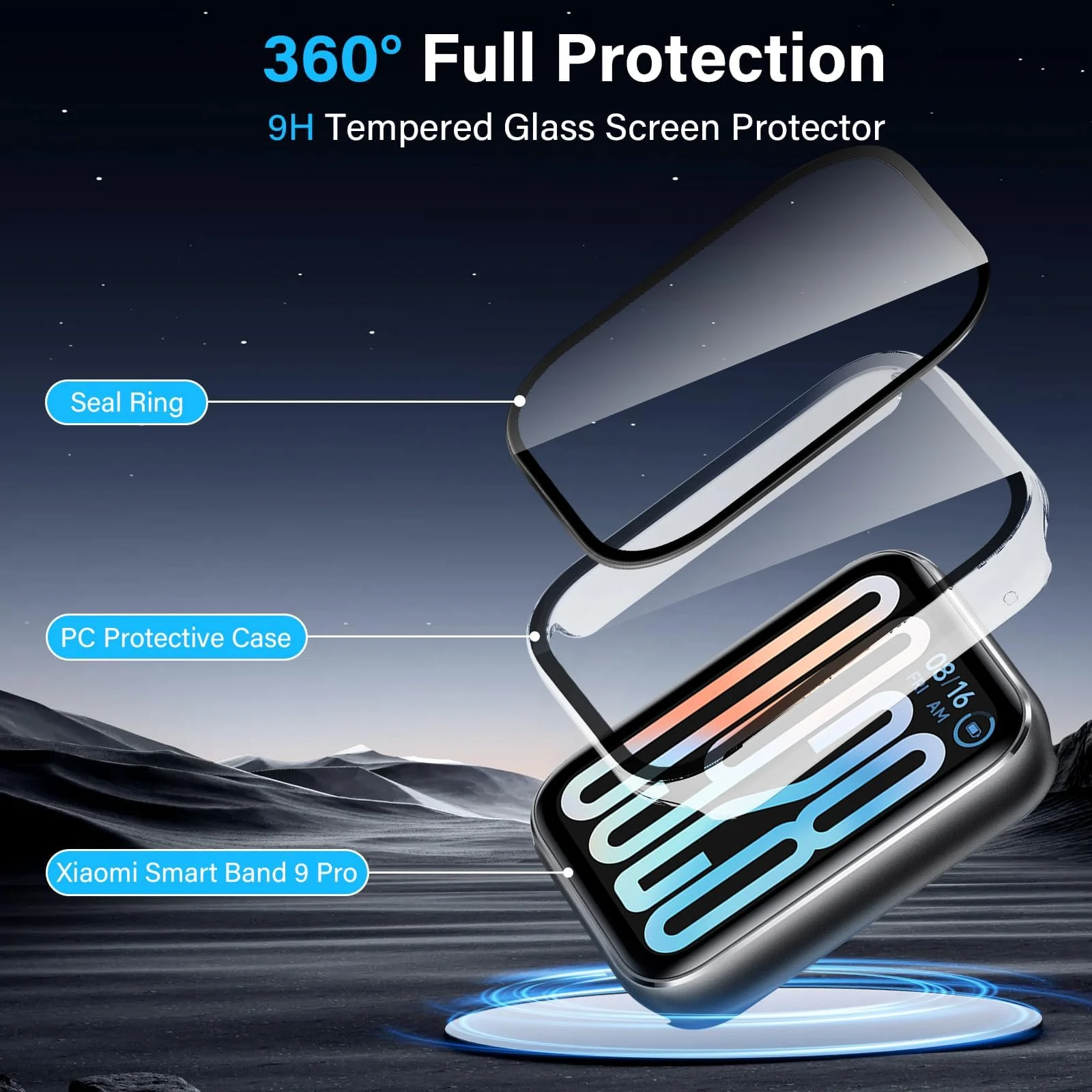 DL3 Mobilak Case with Screen Protector for Xiaomi Smart Band 9 Pro, Bumper Full Coverage Hard PC Overall Protective Cover, Built-in Tempered Glass Film High Sensitivity - Clear