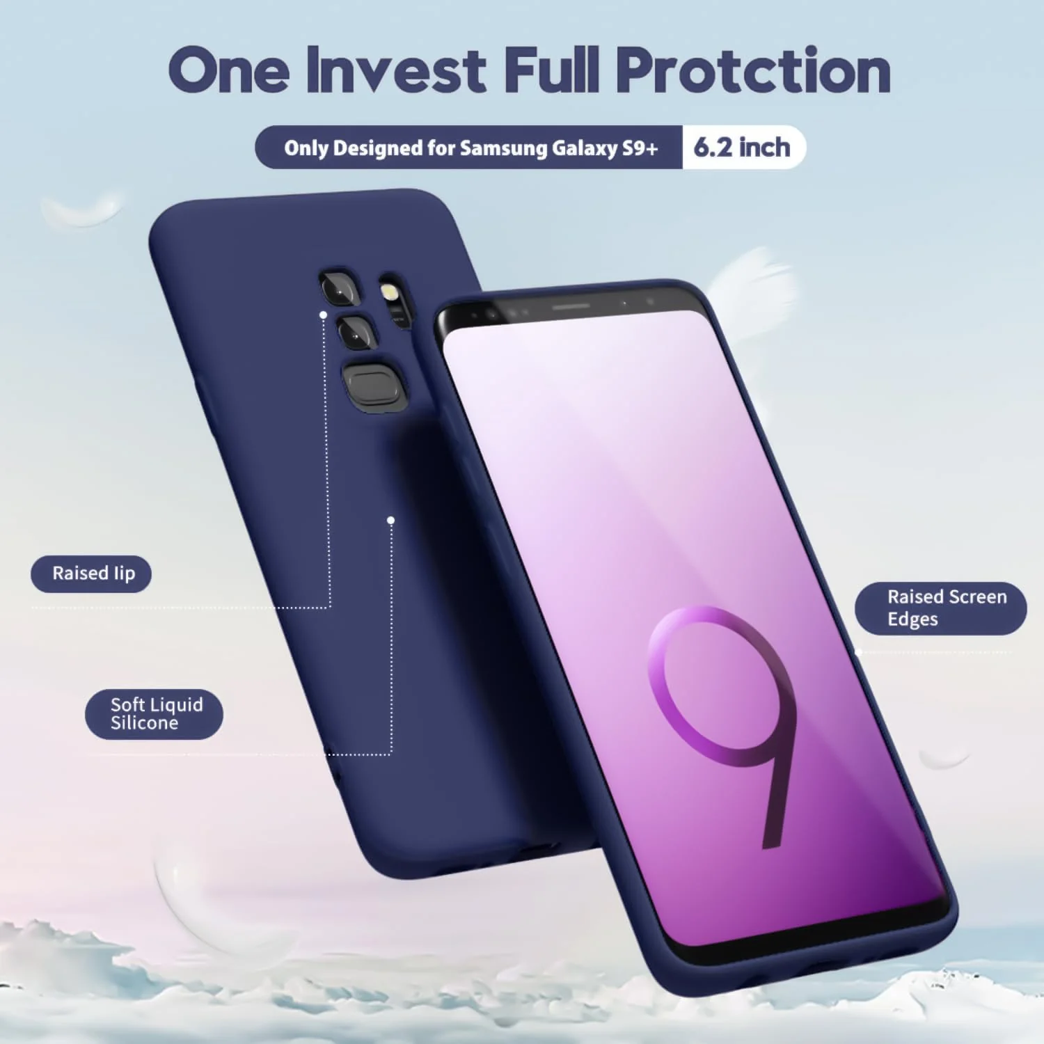 DL3 Mobilak Liquid Silicone Protective Case with Soft Microfiber Lining with Full Camera Protection for Samsung Galaxy S9 Plus - Blue 2
