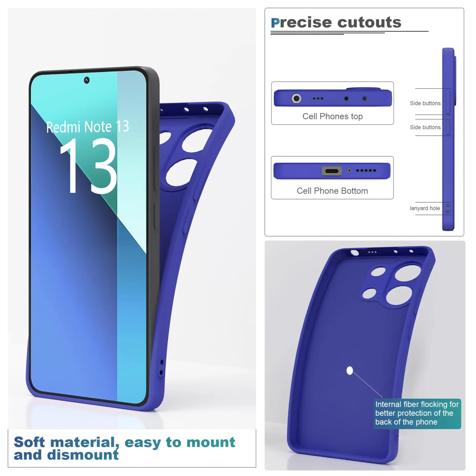 DL3 Mobilak Liquid Silicone Protective Case for Xiaomi Redmi Note 13 4G with Microfiber Lining and Shockproof Design - Pepsi