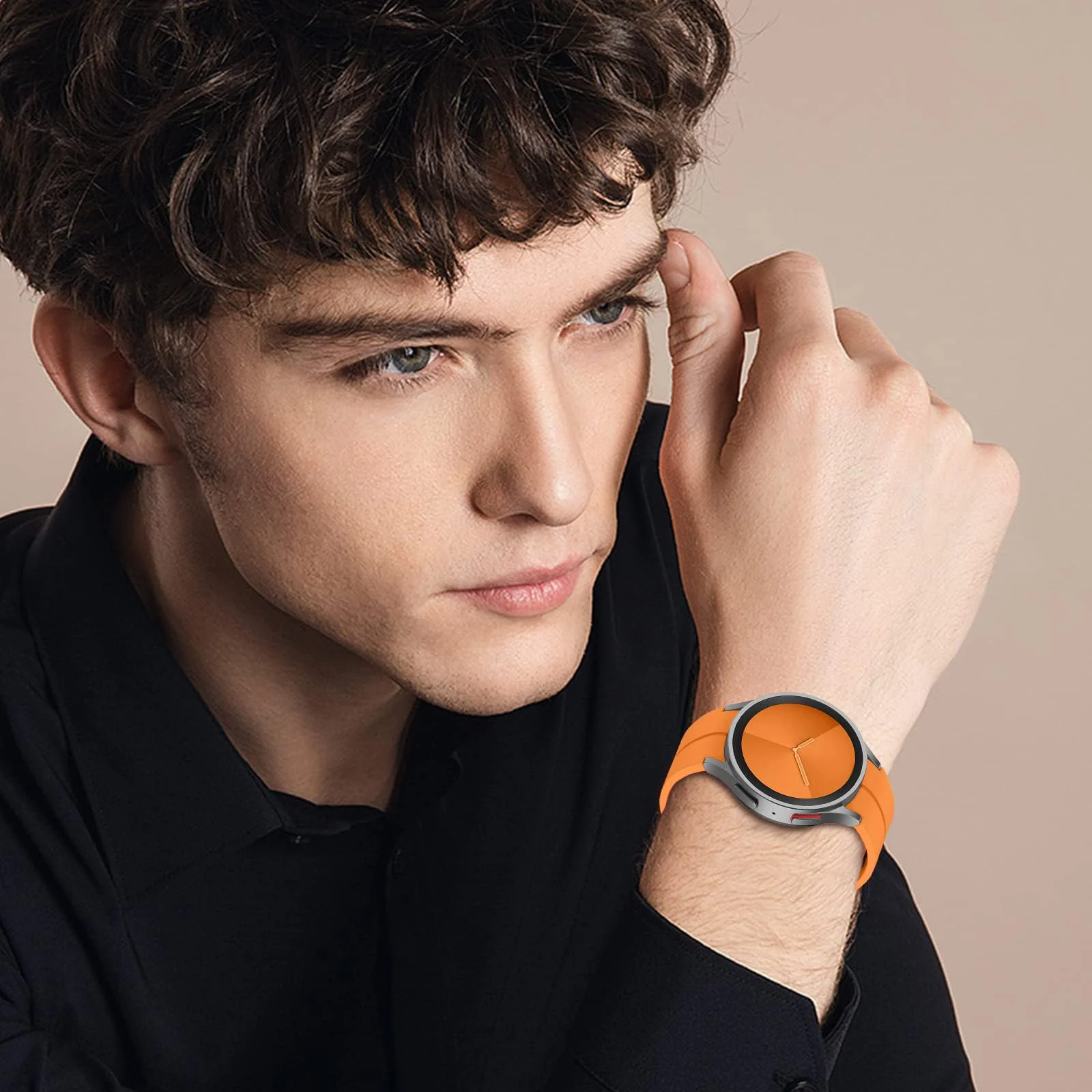 DL3 Mobilak Strap Compatible with Samsung Galaxy Watch 7 FE 6 5 4 Strap 40mm 44mm/Watch 6 Classic 43mm 47mm/5 Pro 45mm/4 Classic 42mm 46mm, No Gap Magnetic Clasp Silicone Band - Orange