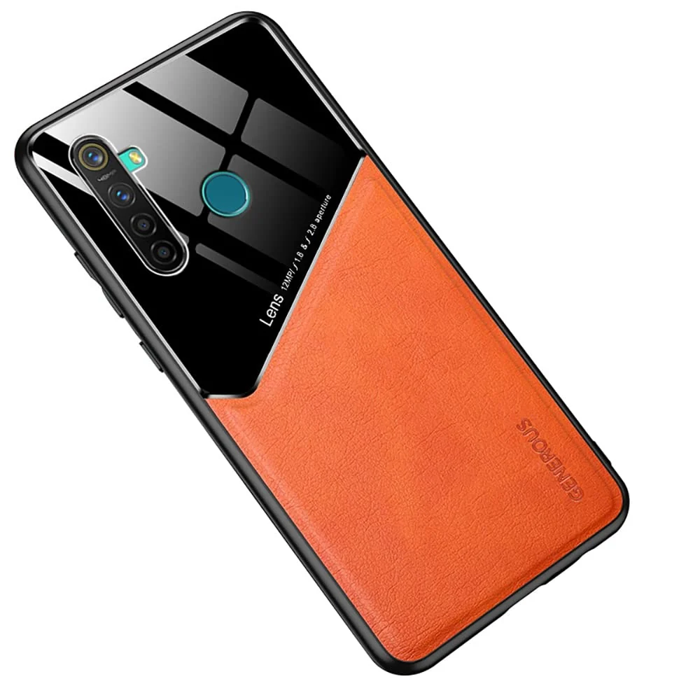 DL3 Mobilak Leather and PC Protective Case for OPPO realme 5 / 5s / 5i / 6i / C3 / Narzo 10A, Built-in magnetic car-mount support, Shock-absorbing protection - Orange