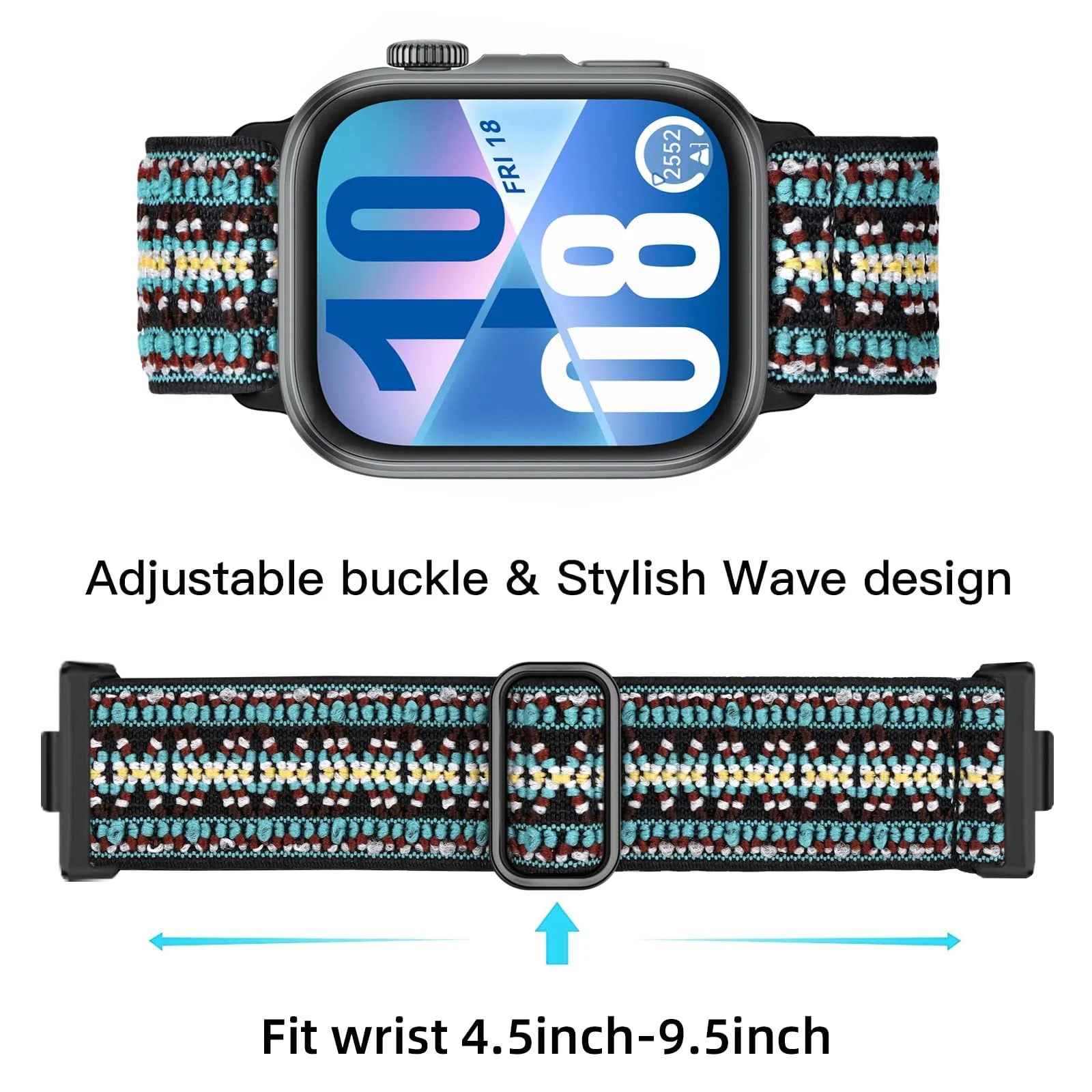DL3 MOBILAK Elastic Nylon Watch Strap for Huawei Watch Fit 4 Pro / Fit 3, Embroidery Blue