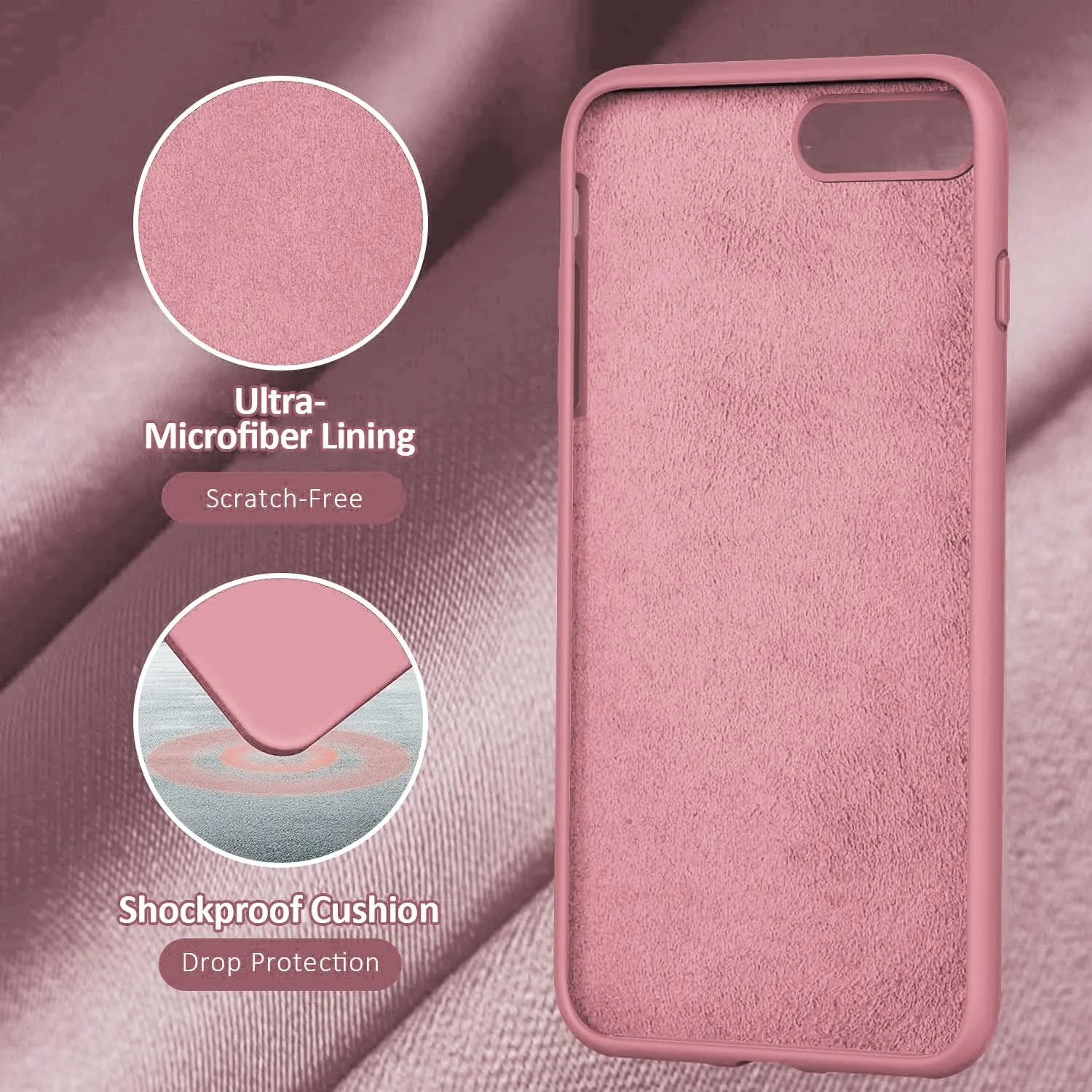 DL3 Mobilak Liquid Silicone Protective Case for iPhone 7 Plus / iPhone 8 Plus with Camera Protection and Microfiber Lining - Pink