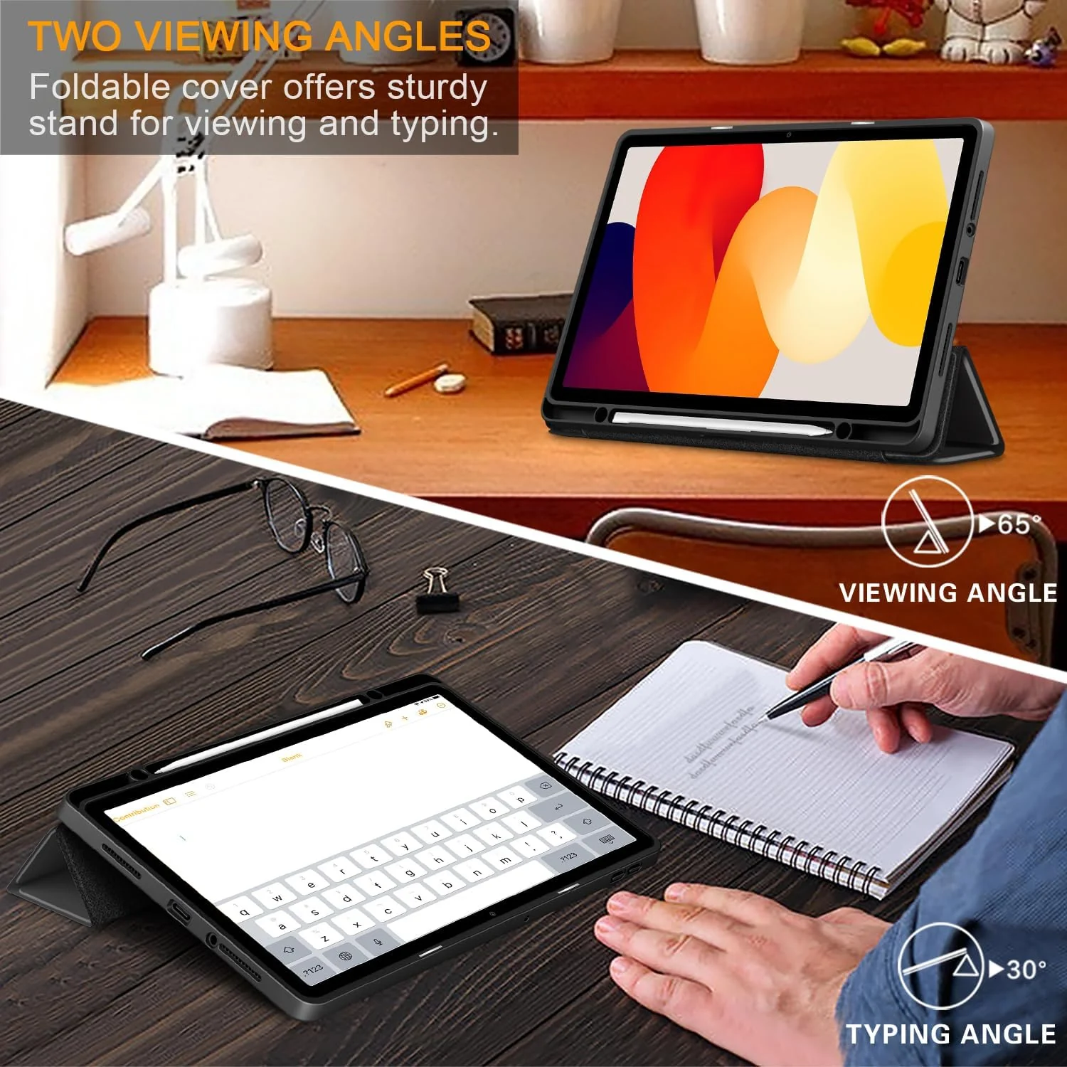 DL3 Mobilak Xiaomi Redmi Pad SE 11 inch Tablet 2023 Case with Pen Holder, Soft TPU Back Trifold Stand Protective Smart Cover Flip, Auto Wake & Sleep - Black