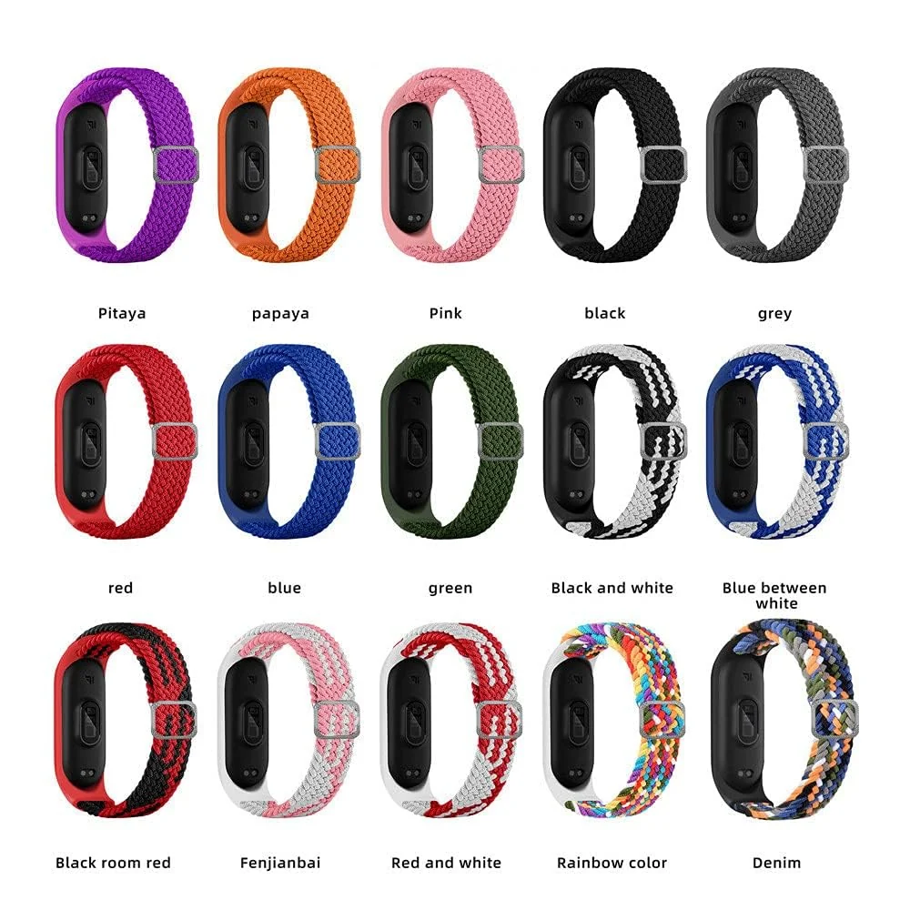 DL3 Mobilak Nylon Wristband Compatible for Xiaomi Mi Band 7/Mi Band 6/Mi Band 5/Mi Band 4/Mi Band 3, Adjustable Braided Elastic Solo Loop for Mi Band 7 6 5 4 3, Sport Strap Smart Watch Accessories - Black White