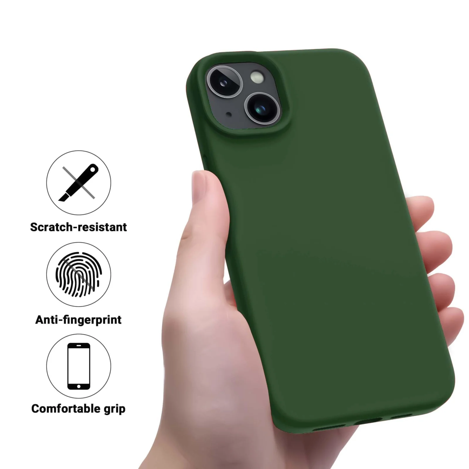 DL3 Mobilak Liquid Silicone Case for iPhone 15 Plus / iPhone 14 Plus, Supports wireless charging, Shock-absorbing protection, Scratch-resistant surface - A.Green