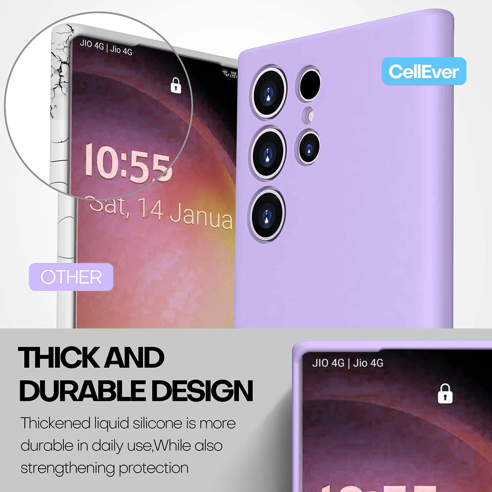 DL3 Mobilak Samsung Galaxy S24 Ultra Case, Soft Flexible Silicone Gel Rubber Bumper Cover, Full Body Shockproof Protective Phone Case - Light Purple