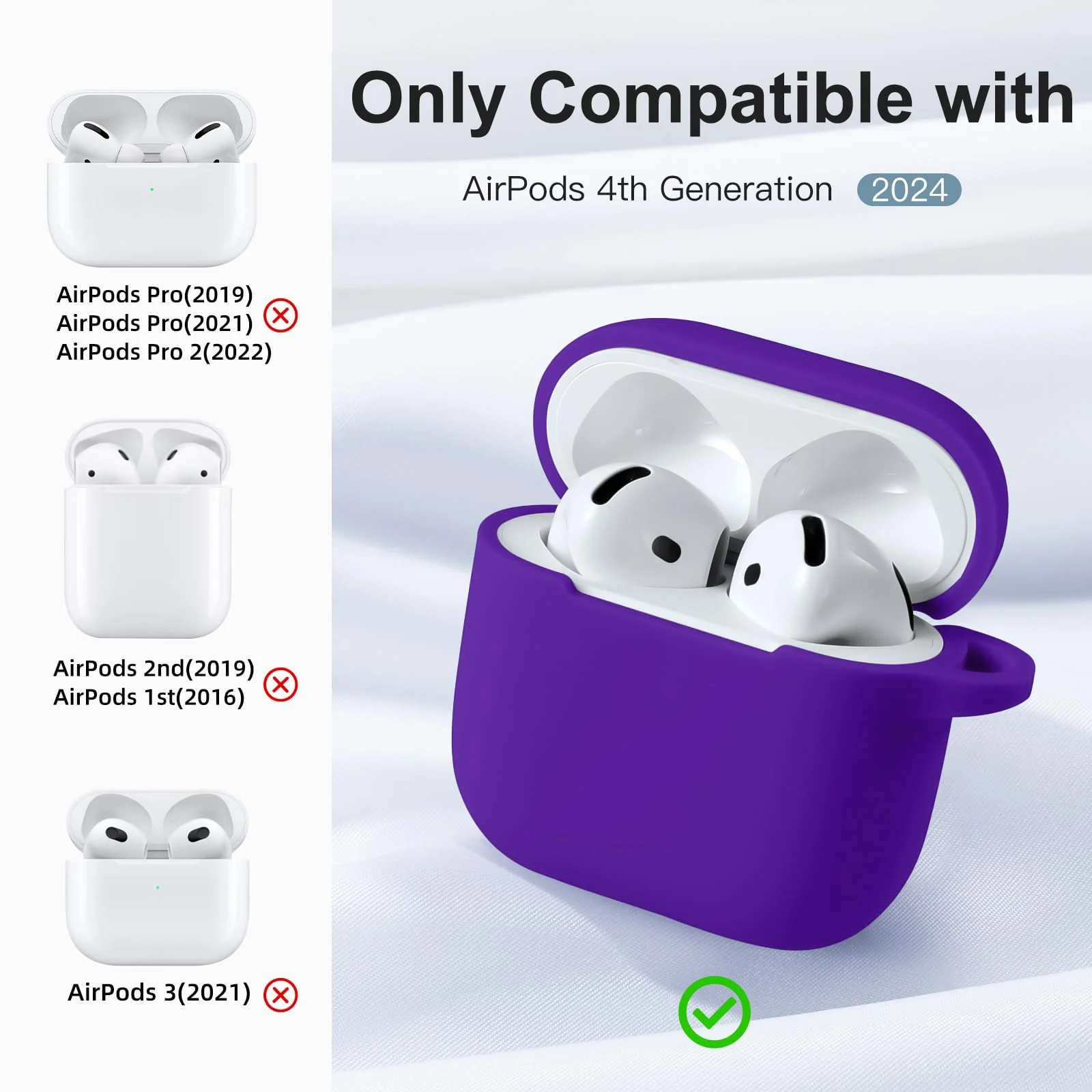 DL3 Mobilak Compatible with AirPods 4 Case (2024), Soft Silicone Full Protective Case Cover with Keychain, For Apple AirPods 4th Generation for Women Men - Purple