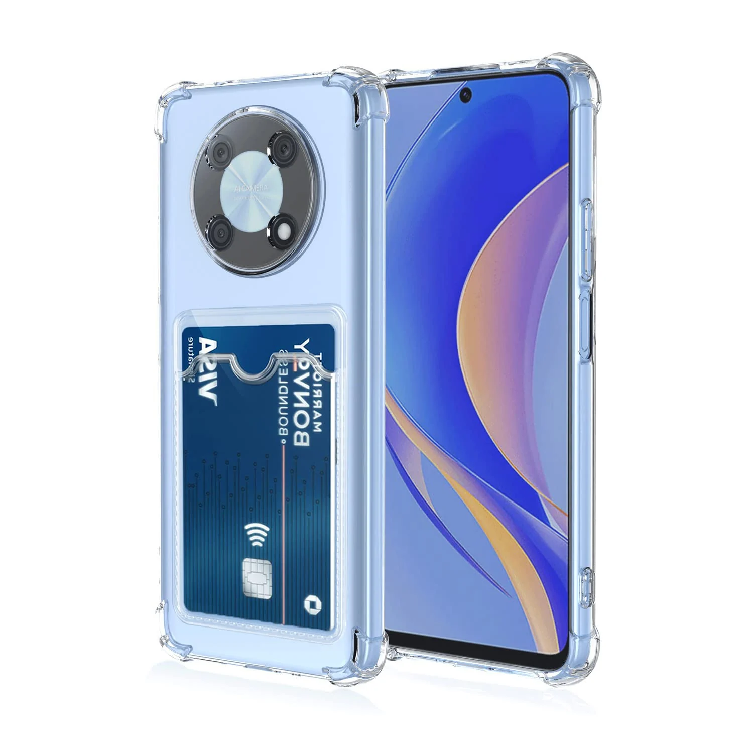DL3 Mobilak Clear TPU Wallet Case with Card Slot and Camera Protection for Huawei Nova Y90 / Enjoy 50 Pro - Transparent