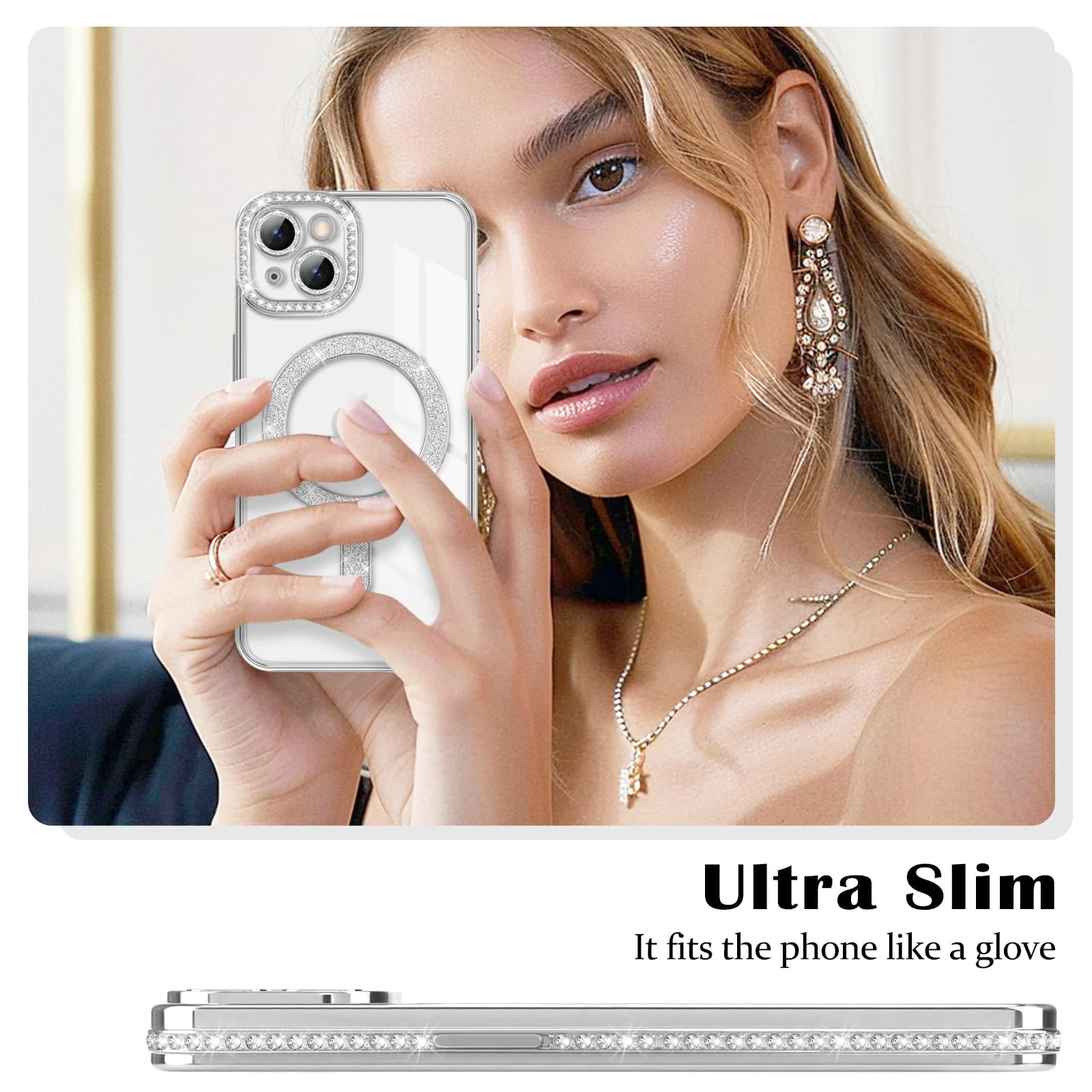 DL3 Mobilak MagSafe-Compatible Magnetic Case for iPhone 15 with Camera Protection and Magnetic Car-Mount Support - Silver