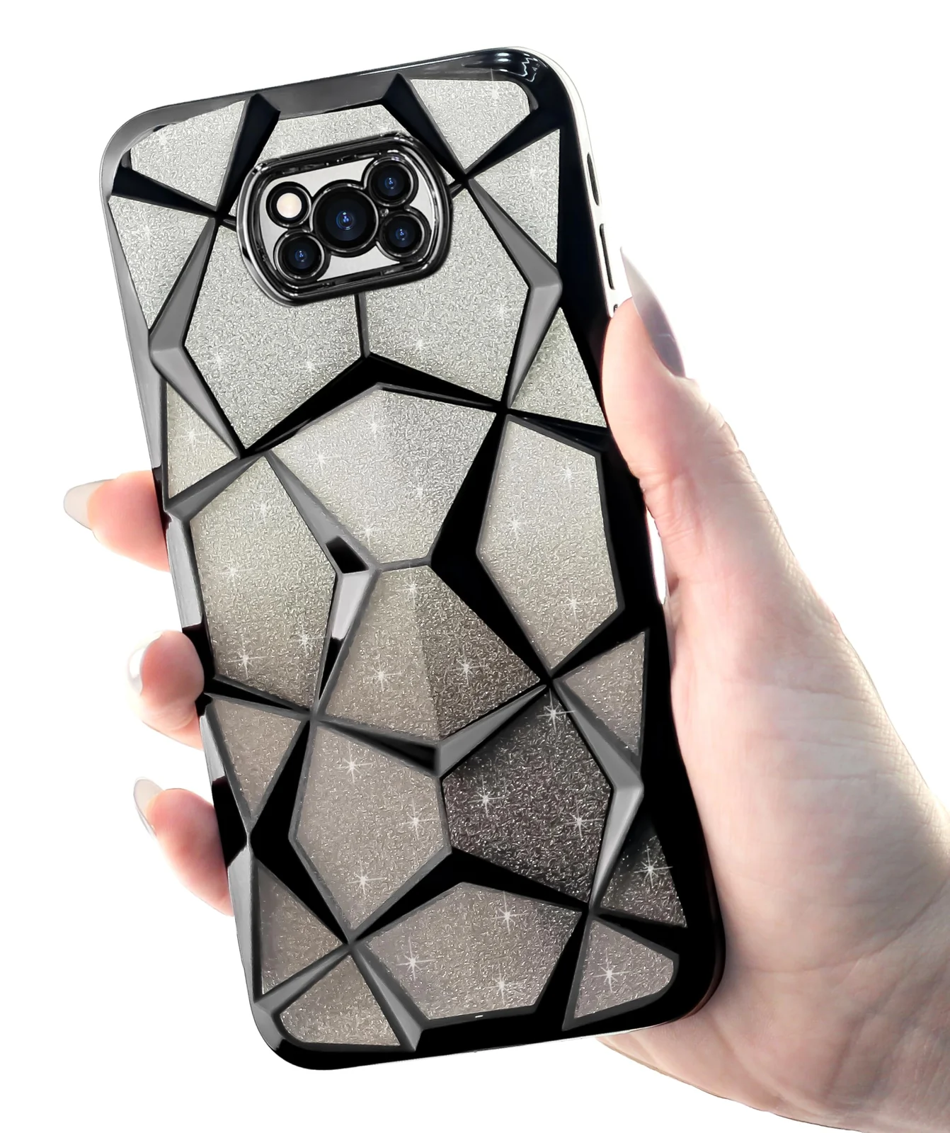 DL3 Mobilak Compatible with Xiaomi Poco X3 NFC/Poco X3/Poco X3 Pro Case Plating Bling Gradient Glitter Clear Cover Soft TPU Silicone Cute Camera Protection Shockproof Back for Women Girls Case - Black