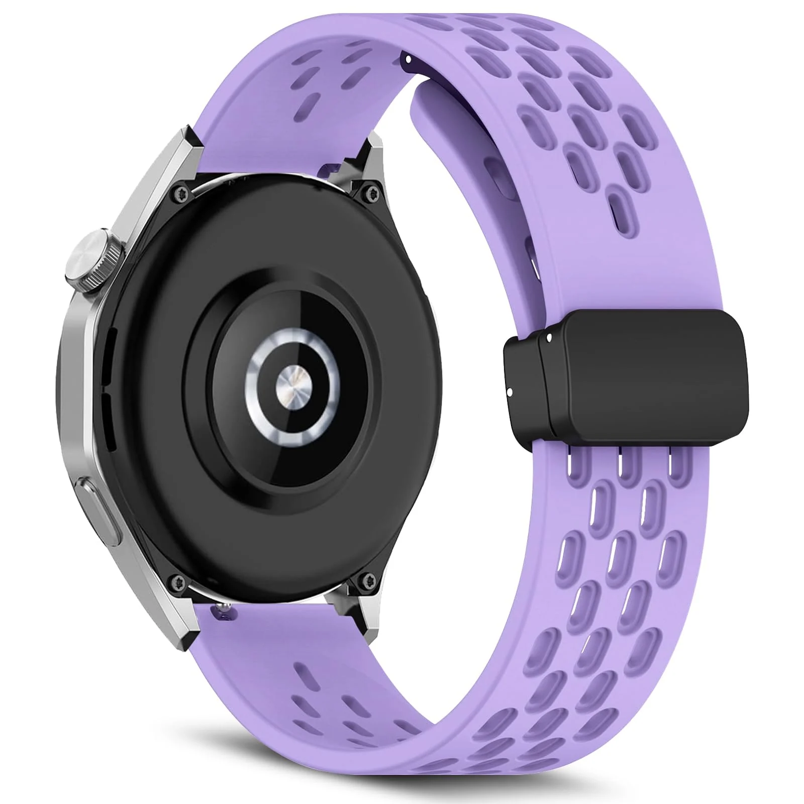 DL3 Mobilak 18mm Silicone Strap For Huawei Watch GT 6 41mm/GT 5 Pro 42 mm/GT 5 41mm/GT4 41 mm/Watch 5 42mm Magnetic Metal Buckle Sport Silicone Breathable Strap, Band Soft Replacment Wristband - Purple