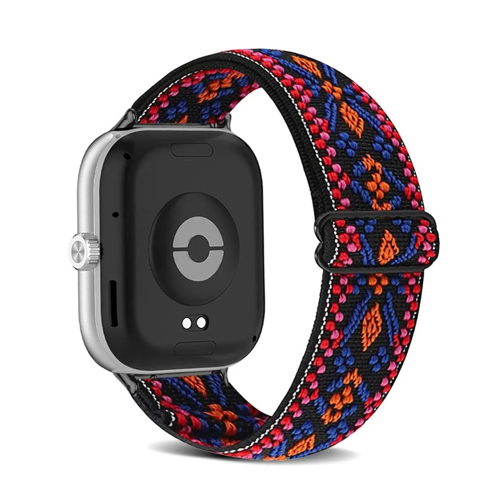 DL3 Mobilak Nylon Strap For Redmi Watch 4/Redmi Watch 5/Xiaomi Smart Band 8 Pro/Band 9 Pro, Soft Elastic Nylon Straps, Adjustable Stretchy Sports Replacement Bracelets Wristbands for Women Men - Bohemia Red