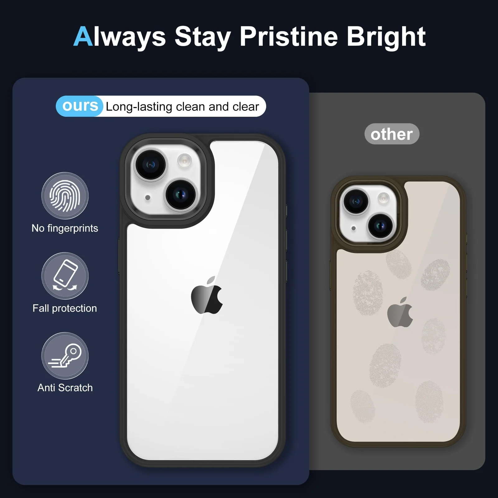 DL3 Mobilak Clear PC and TPU Protective Case for iPhone 13 / iPhone 14 with Shockproof Design and Anti-Yellowing Design - A Black