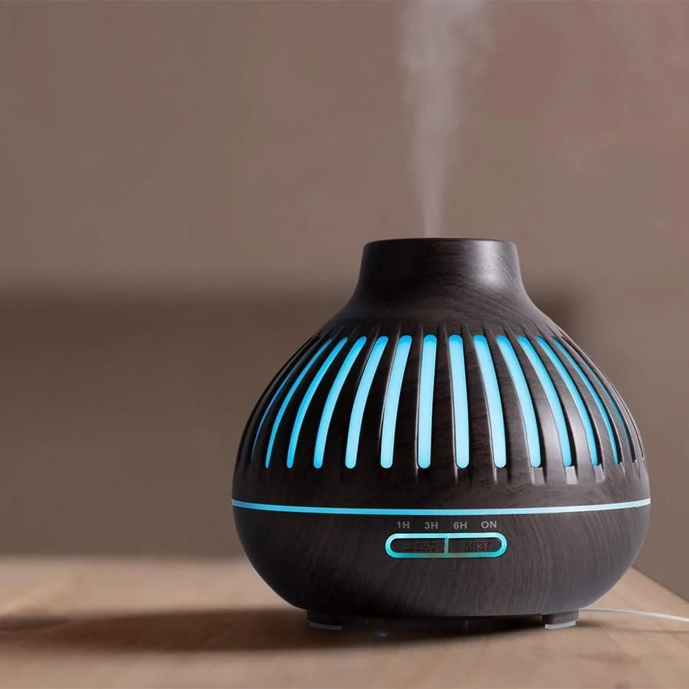 Mobigon Essential Oil Diffuser, Aromatherapy Diffuser 500ml with Remote Control, 4 Timer & Auto-Off Safety Switch, 7 Color LED Lights Mode, 10 Hours Quiet Humidifier for Bedroom - G.Dark Brown
