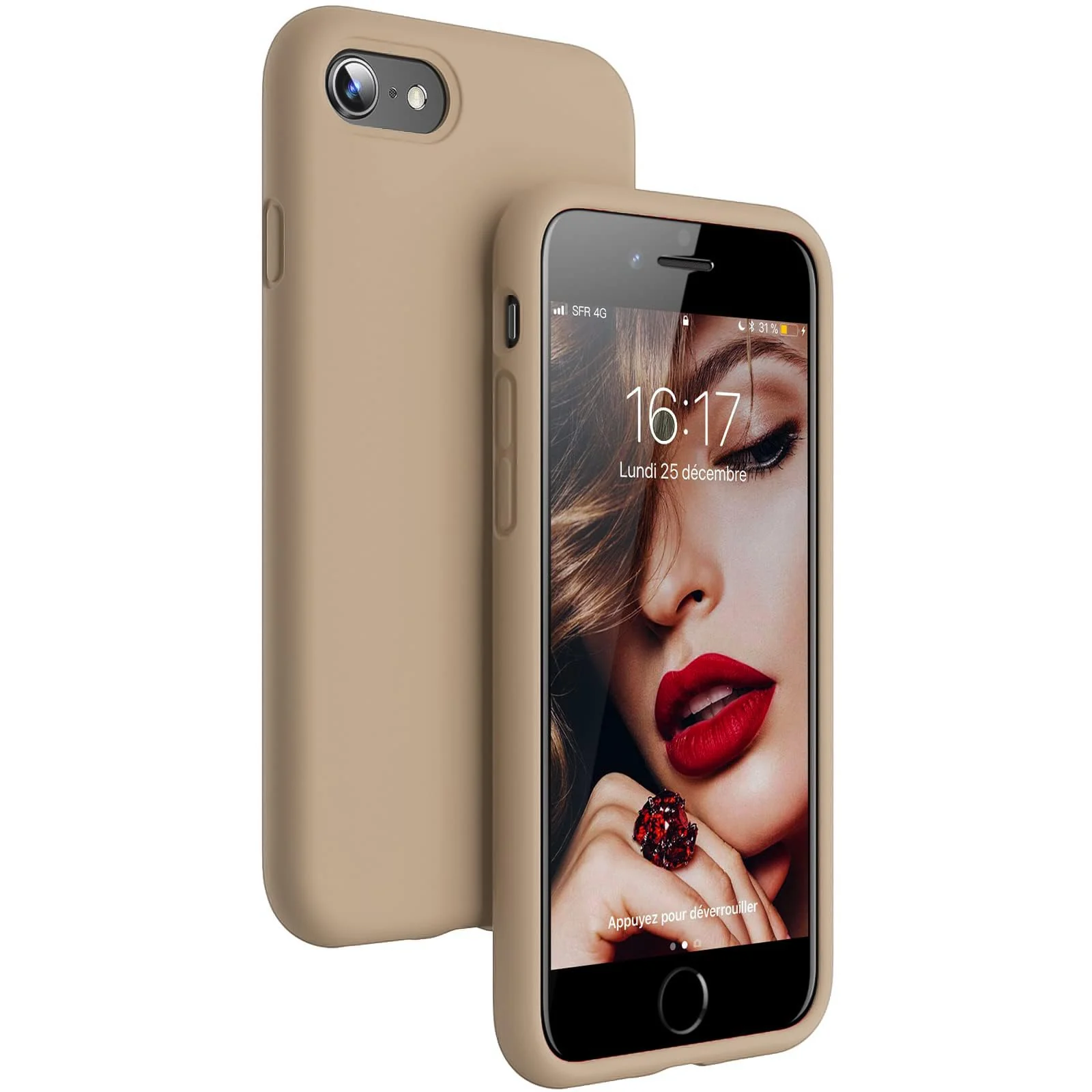 DL3 Mobilak Liquid Silicone Protective Case for iPhone SE 2022, SE 2020, iPhone 7, iPhone 8 with Camera Protection and Microfiber Lining - Desert