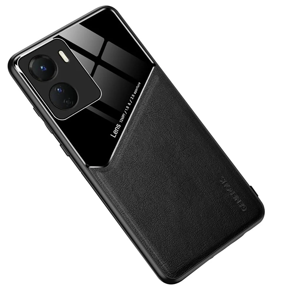 DL3 Mobilak Leather and PC Protective Case for vivo Y02S / Y16 4G / Y35 5G / Y56 5G / iQOO Z7i, Built-in magnetic car-mount support, Shock-absorbing protection - Black