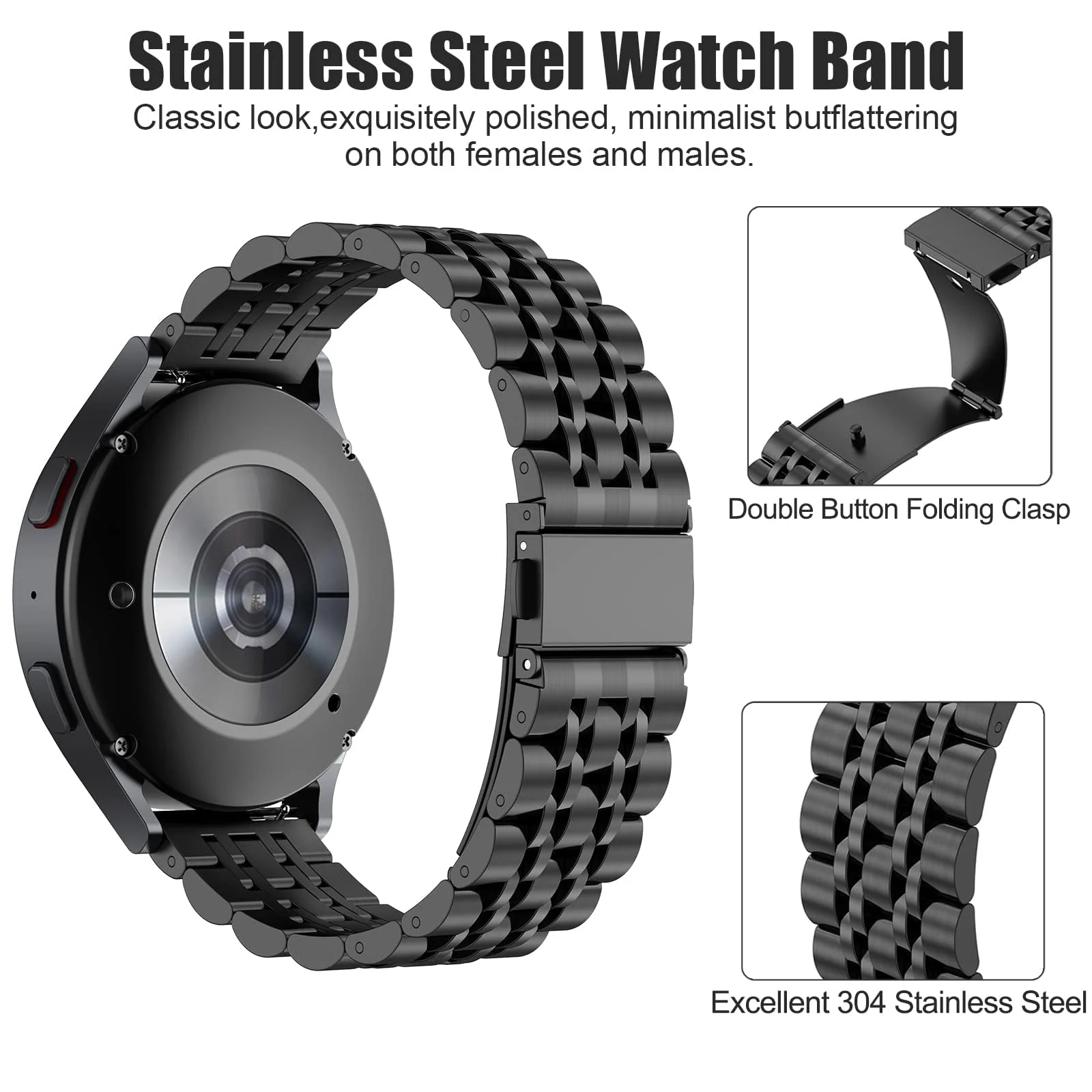 DL3 Mobilak Strap Metal 22MM Bands For Samsung galaxy watch3 45mm /galaxy 46mm/Gear S3/Huawei watch GT3 46MM/GT2E/GT2 Pro/GT GT2 46MM/Magic Watch2 46mm/Amazfit GTR 2/2e/3/3pro/4 - Black
