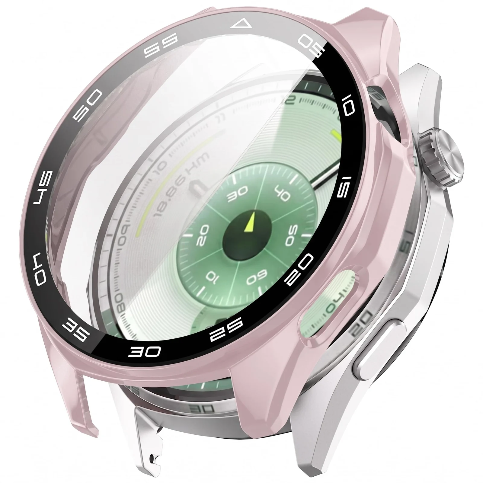 DL3 Mobilak Protective Case for Huawei Watch GT 5 46mm, Hard PC Bumper Cover with Built-in Tempered Glass Screen Protector Shell Cover Full Coverage Scratchproof with Scale - Pink