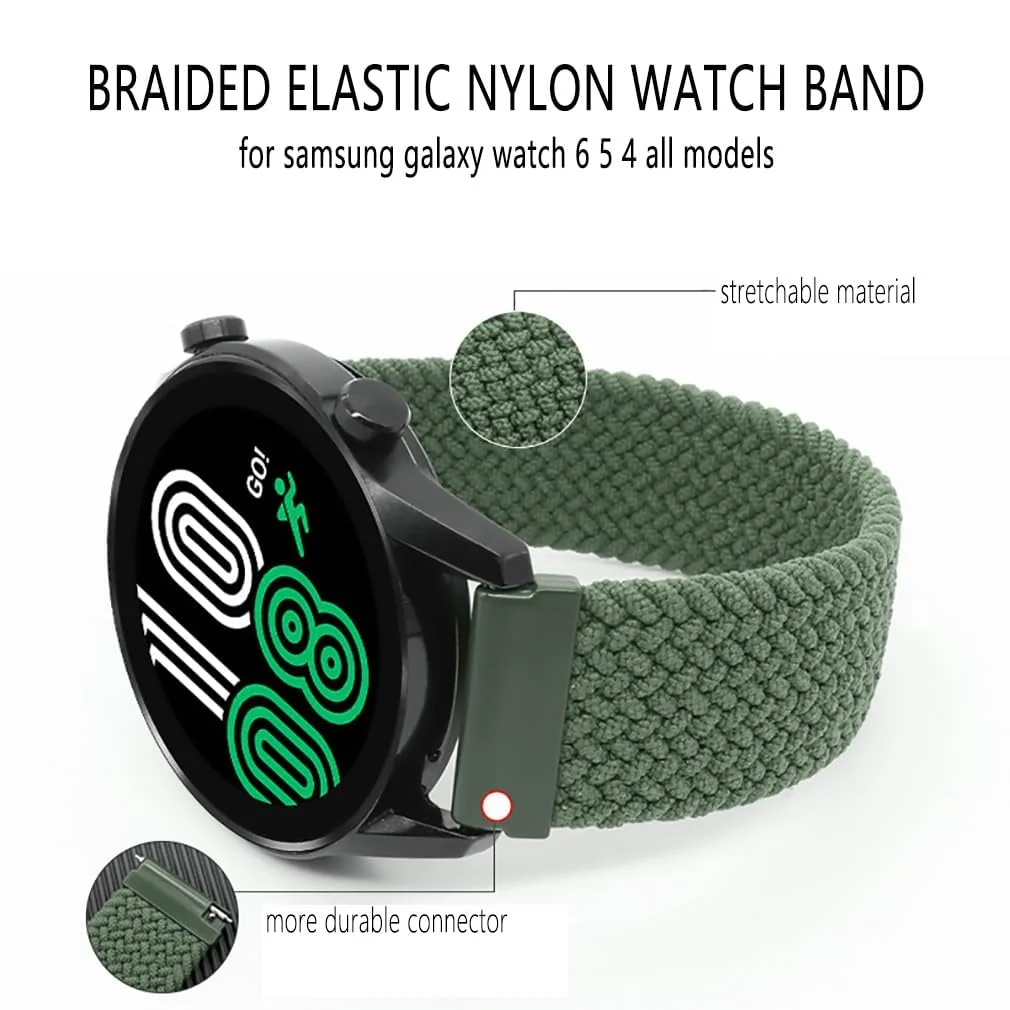 DL3 Mobilak Band 20MM Nylon Braided Solo Loop Strap For Samsung Gear Sport/Watch 6/5/4 40mm 44mm/Watch 6 Classic 43mm 47mm/ 5 Pro 45mm/active 2 40mm 44mm (Small) - Green
