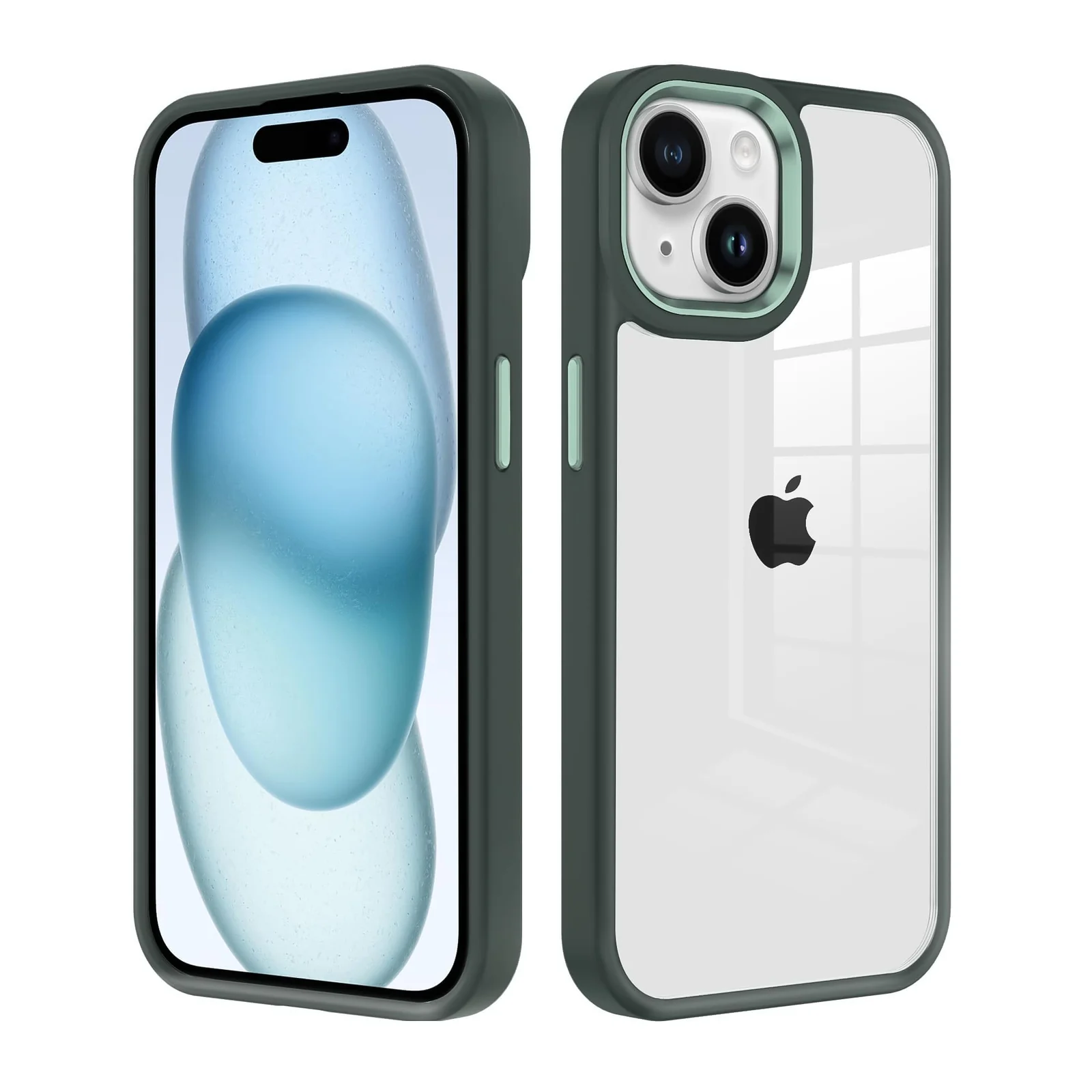 DL3 Mobilak Clear PC and TPU Protective Case for iPhone 15 Plus 6.7-Inch / iPhone 14 Plus 6.7-Inch with Camera Protection and Shockproof Design - A Green