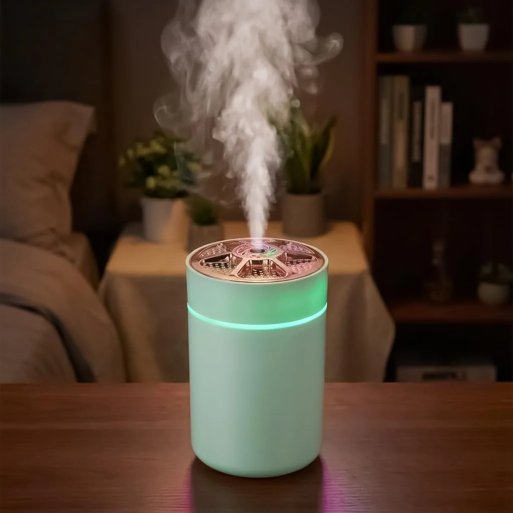 MOBIGON 220 ml USB Humidifier with Night Light, Light Green